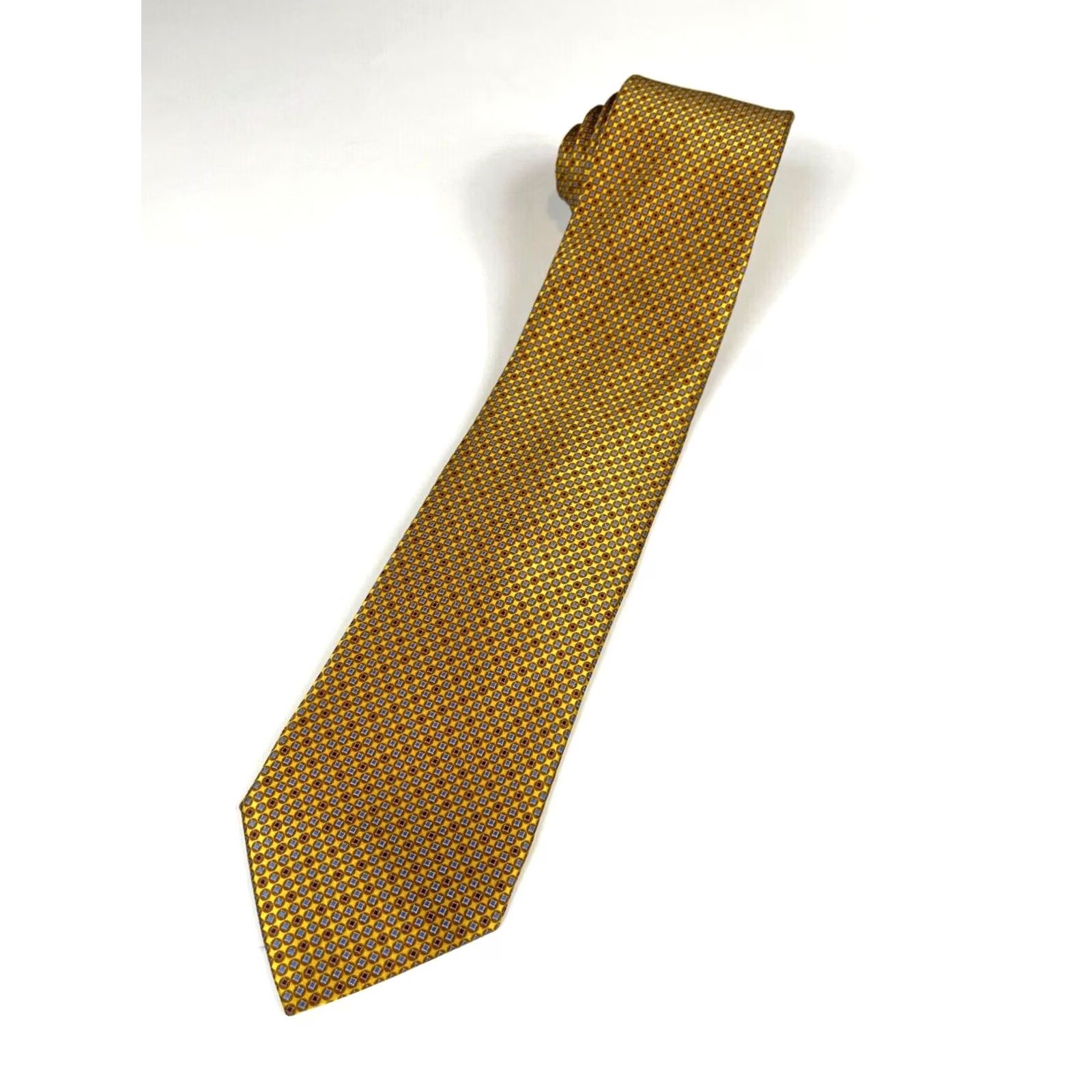 Ermenegildo Zegna Ermenegildo Zegna Silk Tie Men's Gold Made in Italy Long 61.25" 3.25" Wide Geometric 100% Silk v2 Size ONE SIZE - 2 Thumbnail