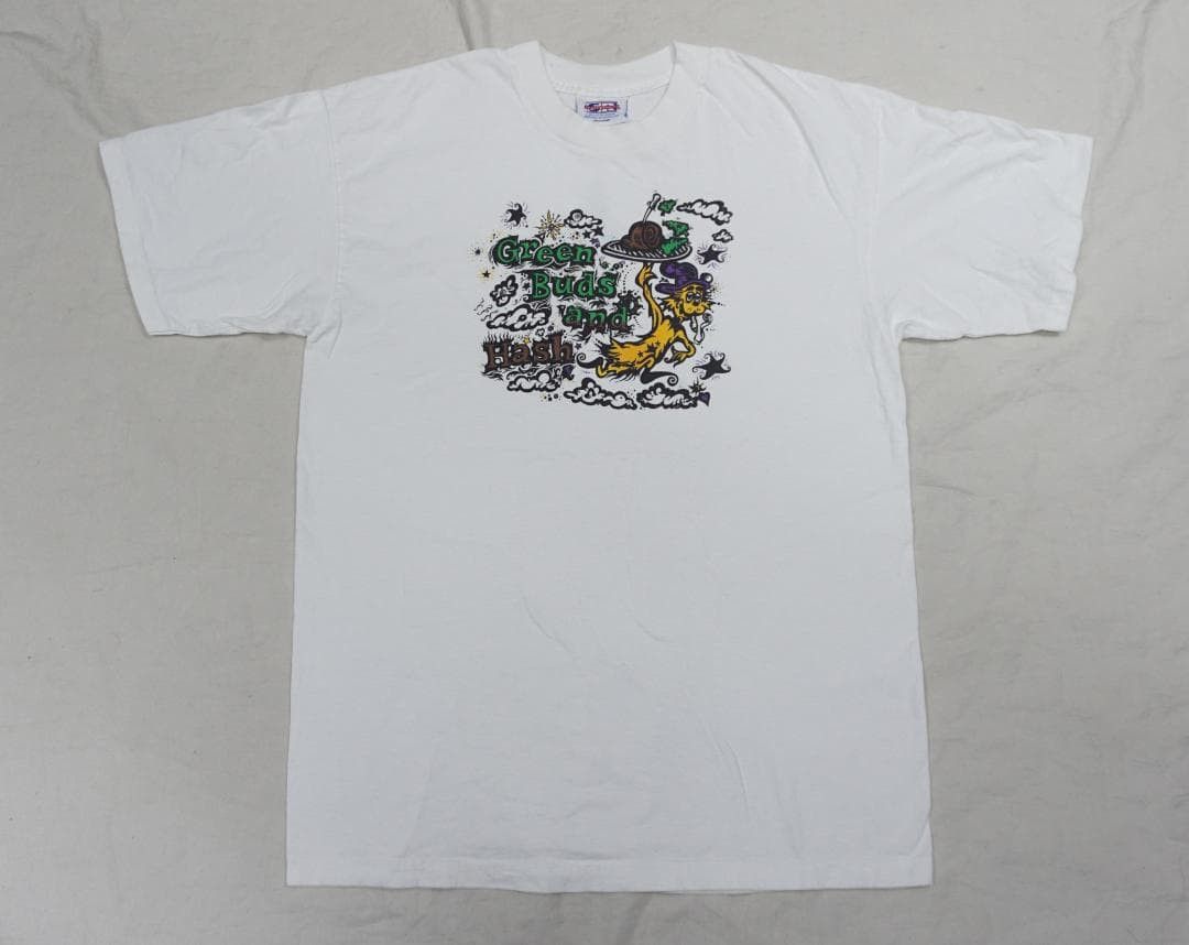 Vintage 90's Green Buds and Hash 大麻 Tシャツ ビンテージ Size US XXS / EU 40 - 1 Thumbnail
