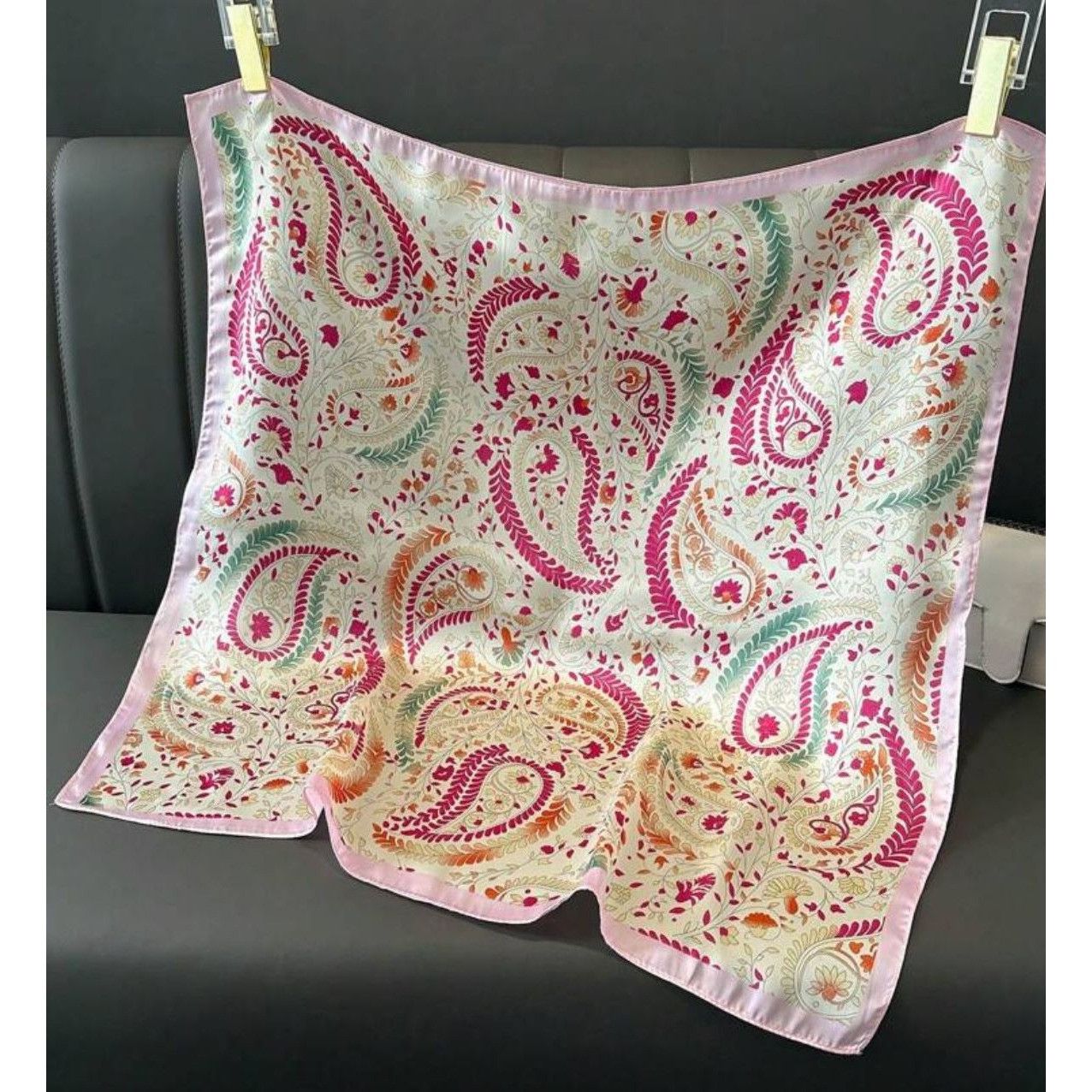 Other ✨Luxury Silky Square Scarf Pink Magenta Beige Paisley Vintag Size ONE SIZE - 4 Thumbnail