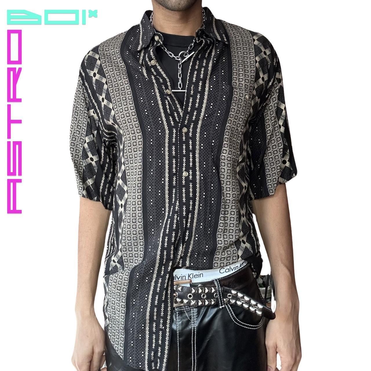 Vintage Untied Black Graphic Print Button Up Shirt - Medium