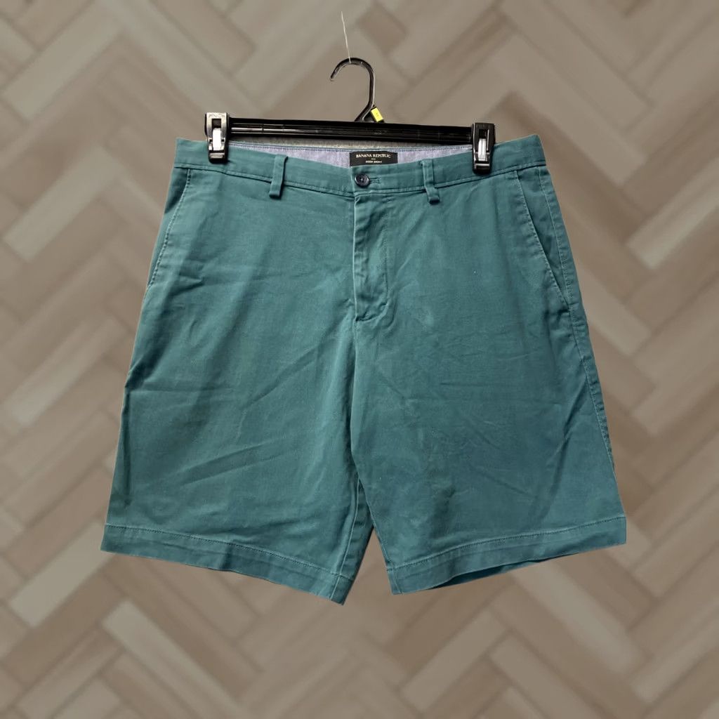 Banana Republic Banana Republic Chino Shorts Mens 33 Green 9" Inseam Cotton Zip Flat Front Cargo Pocket Regular Rise Spring Summer Fall Mens Size US 33 - 1 Thumbnail