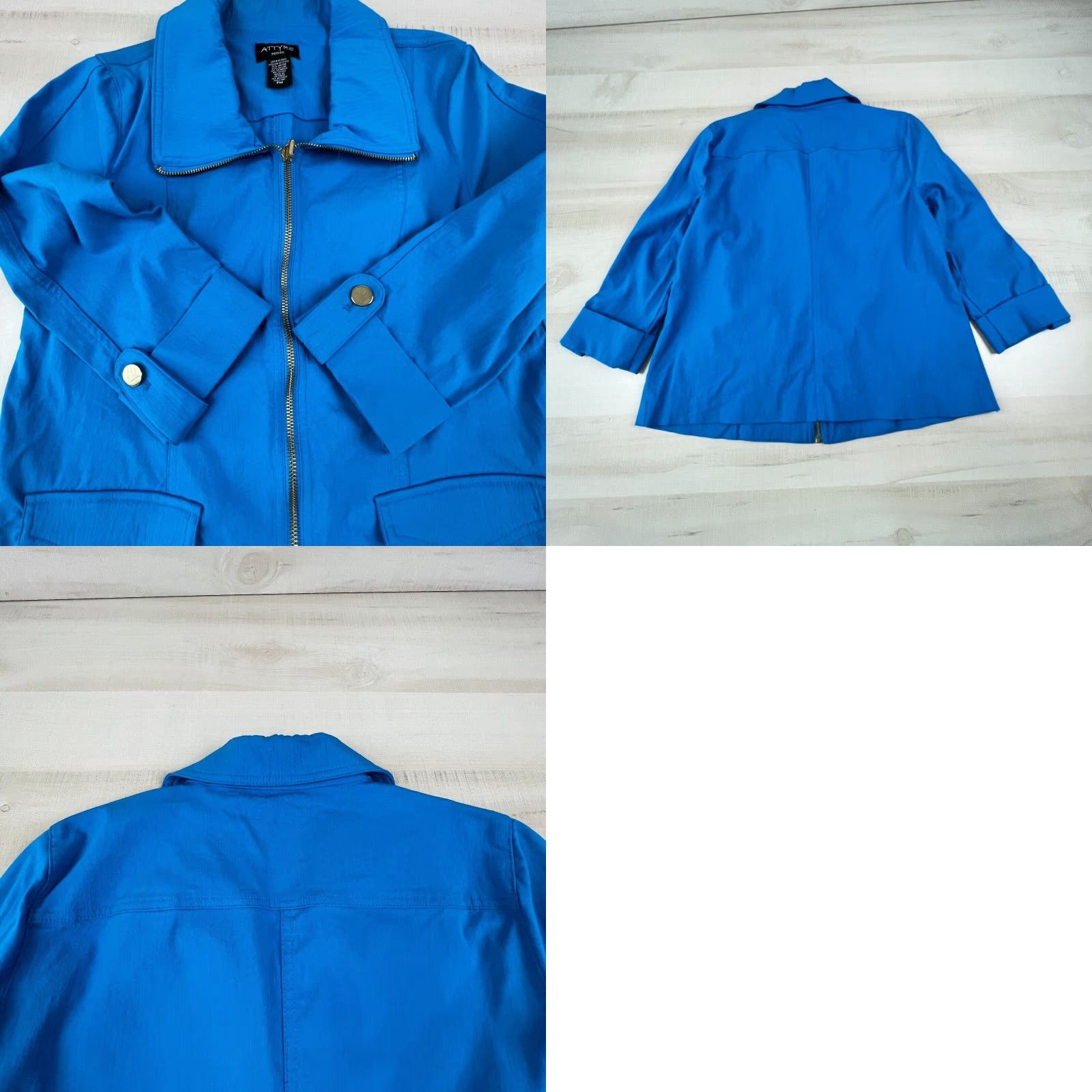 Vintage Attyre Womens Blue 3/4 Sleeve Petite Medium Full Zip Jacket Casual Size M / US 6-8 / IT 42-44 - 8 Thumbnail