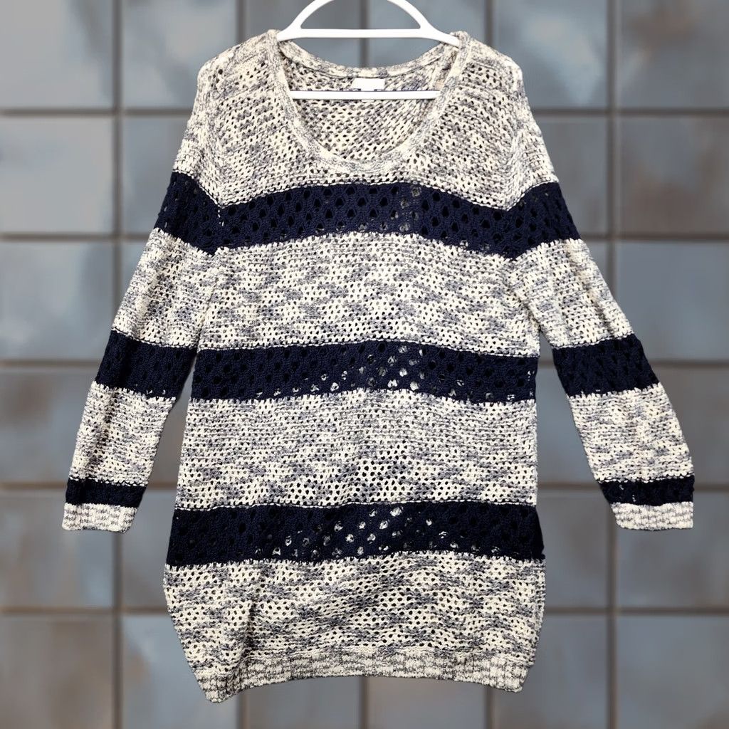 Vintage VINTAGE New York & Co Womens Sweater XL Navy Blue Open Knit Cover Up Striped Lagenlook Size XL / US 12-14 / IT 48-50 - 1 Thumbnail