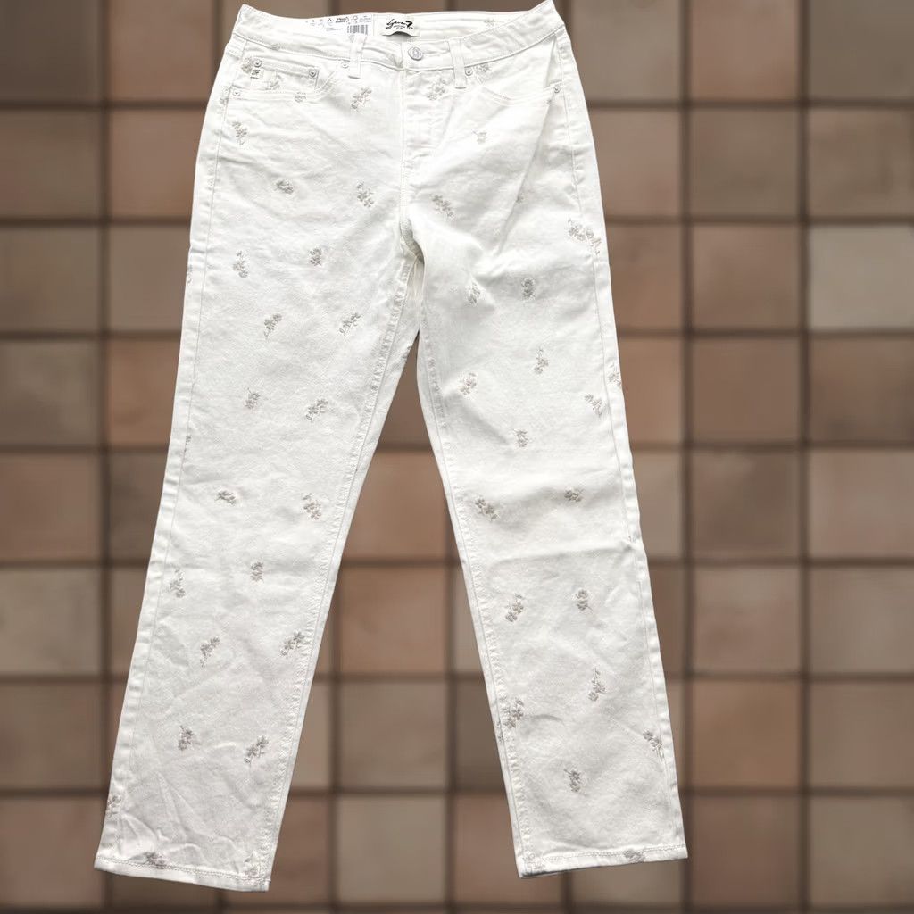 Seven7 Jeans Womens 8 White 90s Straight Embroidered Denim Floral, Women's (Size 30)