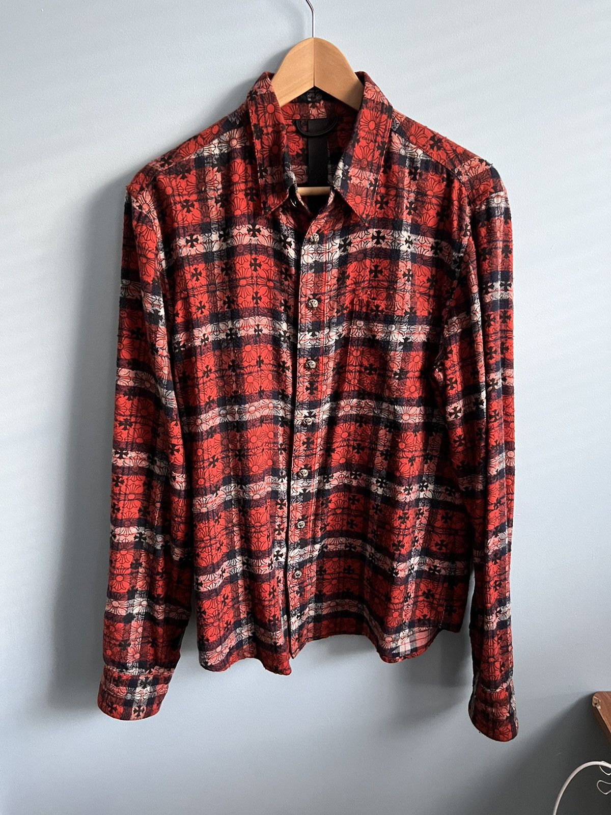 image of Chrome Hearts Loose Ends Flannel in Red, Men's (Size Medium)