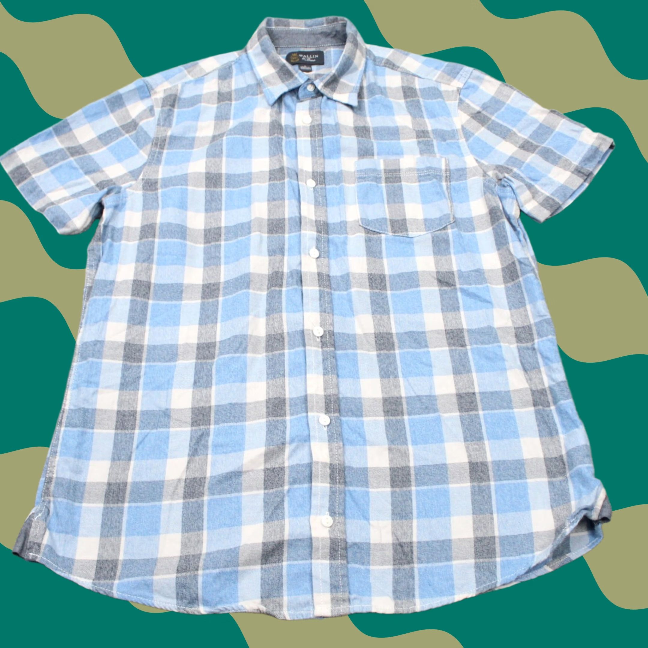 Vintage Wallin & Bros Shirt Mens Large Blue/White Plaid 100% Cotton Short Sleeve Button Up Size US L / EU 52-54 / 3 - 1 Thumbnail