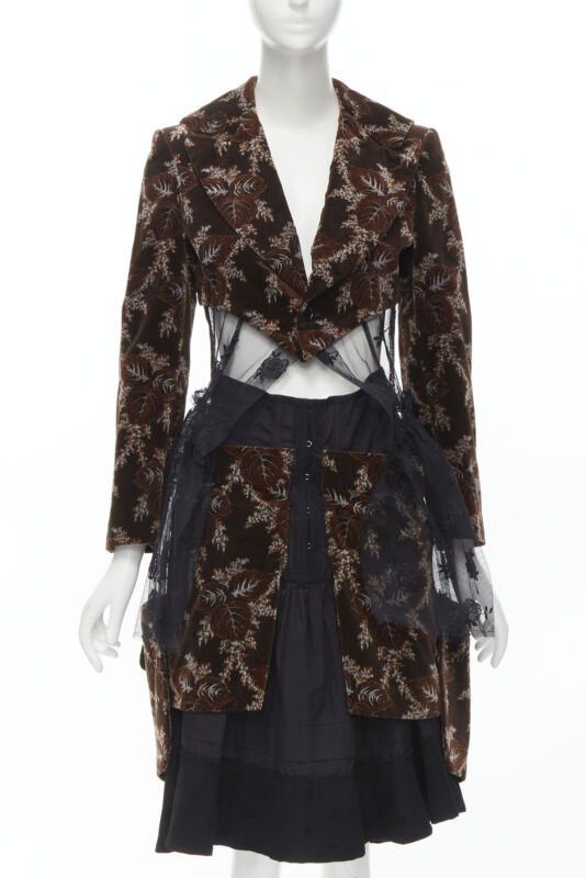 Comme des Garcons COMME DES GARCONS Vintage 2001 brown velvet floral mesh coat corset skirt S Size S / US 4 / IT 40 - 1 Thumbnail