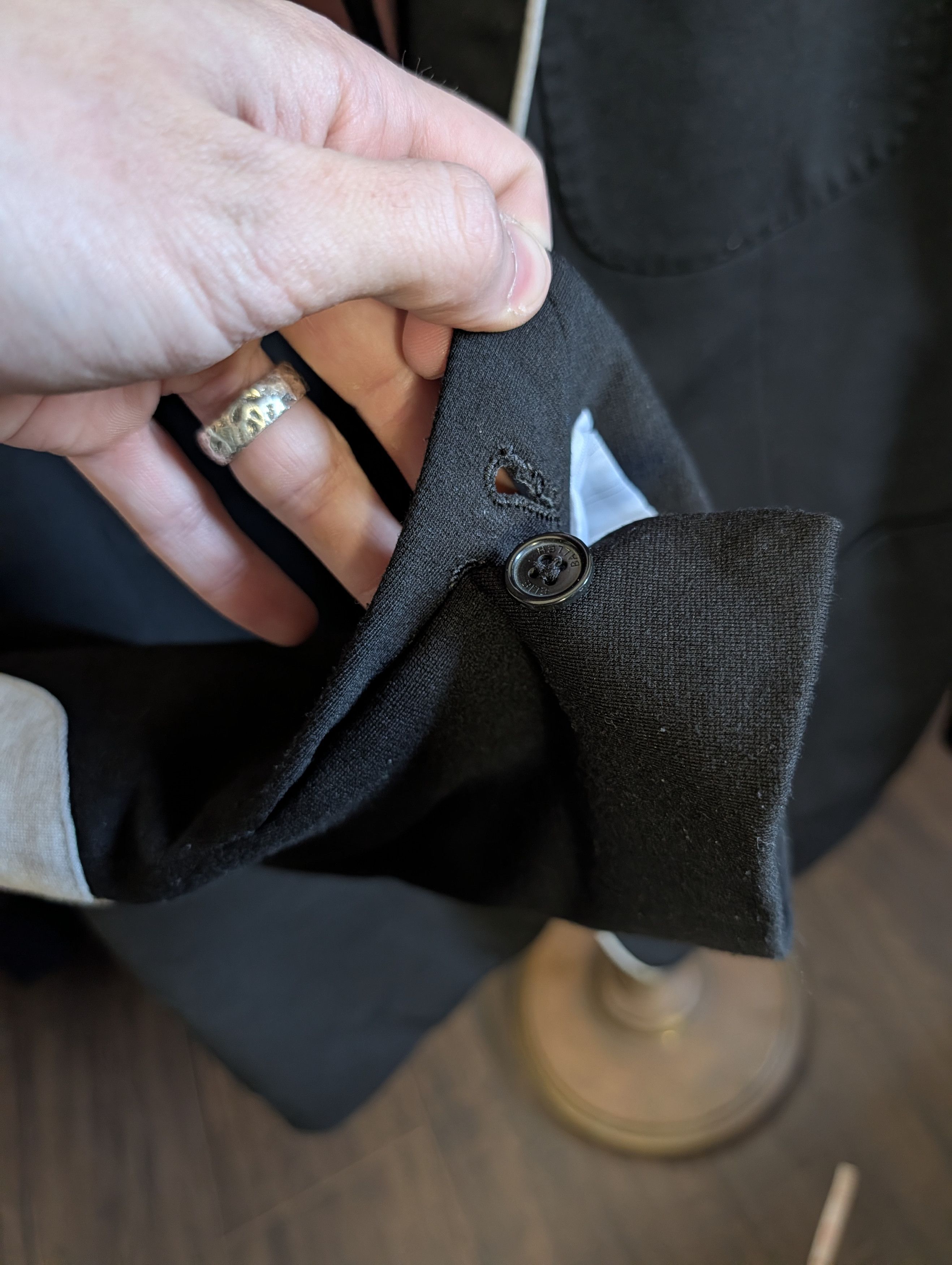 Elia Maurizi ELIE BALLEH Black fleece elbow patch smoking jacket Size 42R - 3 Thumbnail