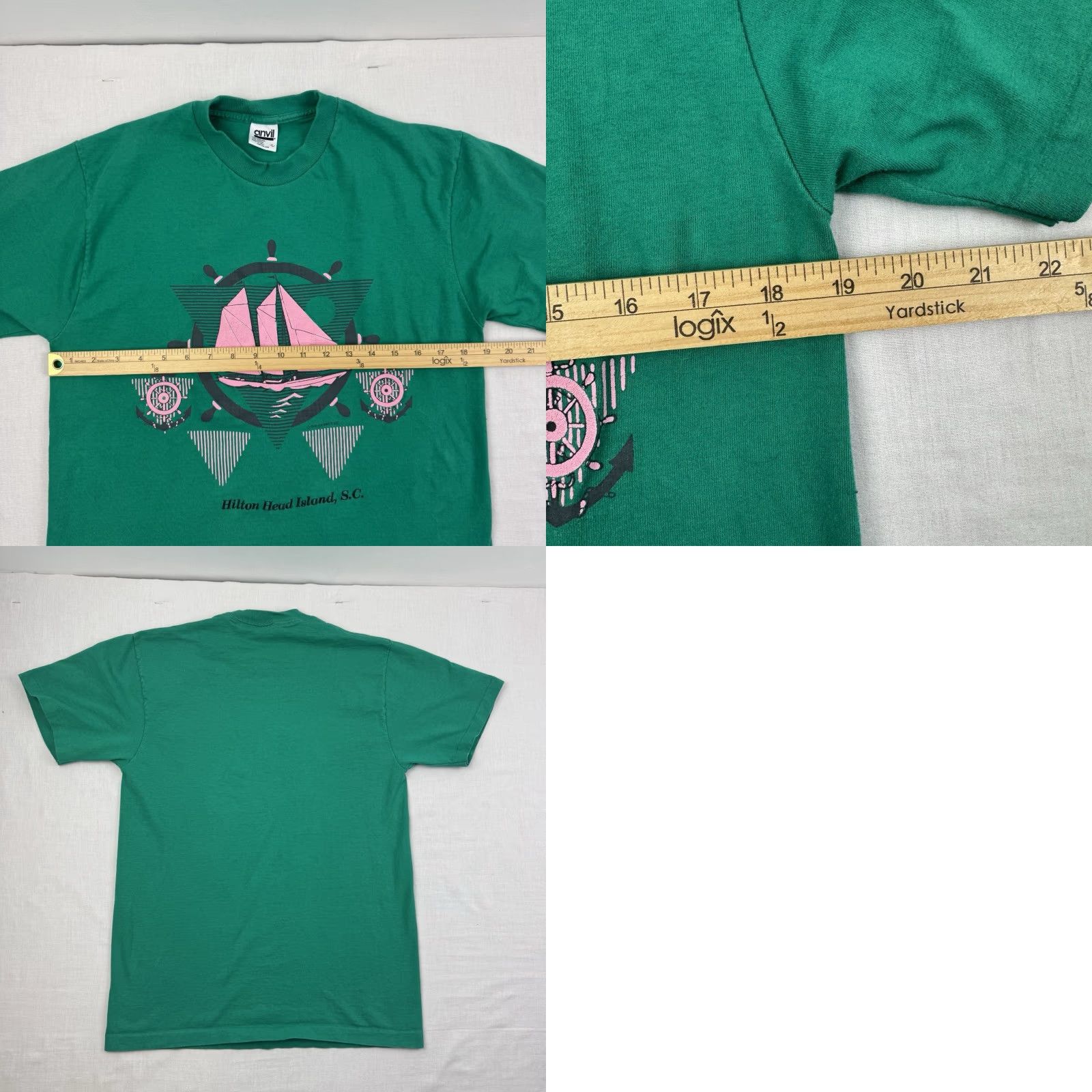 Anvil VINTAGE Anvil T-Shirt Adult Large Green Sailing Boats South Carolina 90s Mens Size US L / EU 52-54 / 3 - 8 Thumbnail