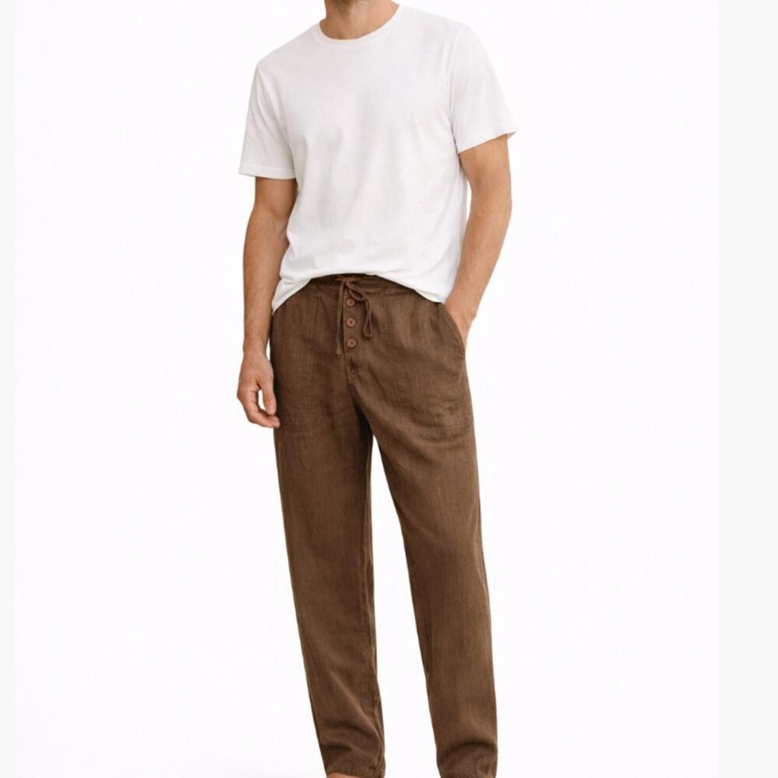 Delong DELOS 100% Cotton Casual Drawstring Soft Straight Leg Pants Size US 32 / EU 48 - 1 Thumbnail
