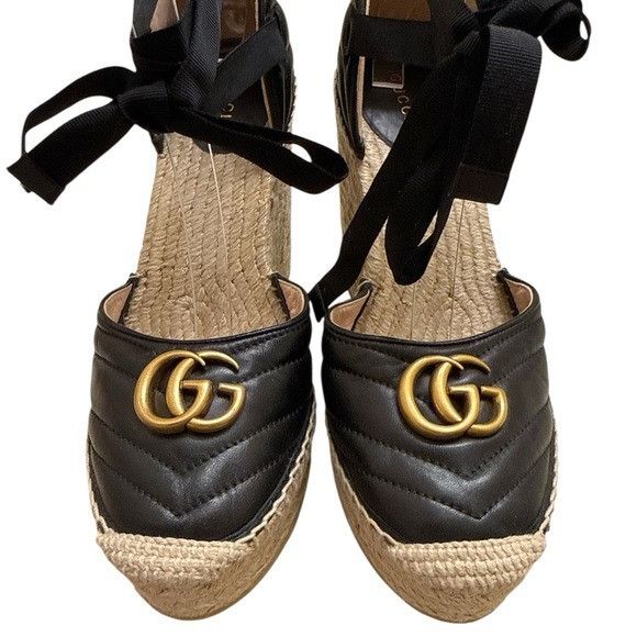 Gucci NWOT GUCCI Marmont Matelasse Ankle Tie Wedge Espadrilles EU Size US 11 / IT 41 - 8 Thumbnail