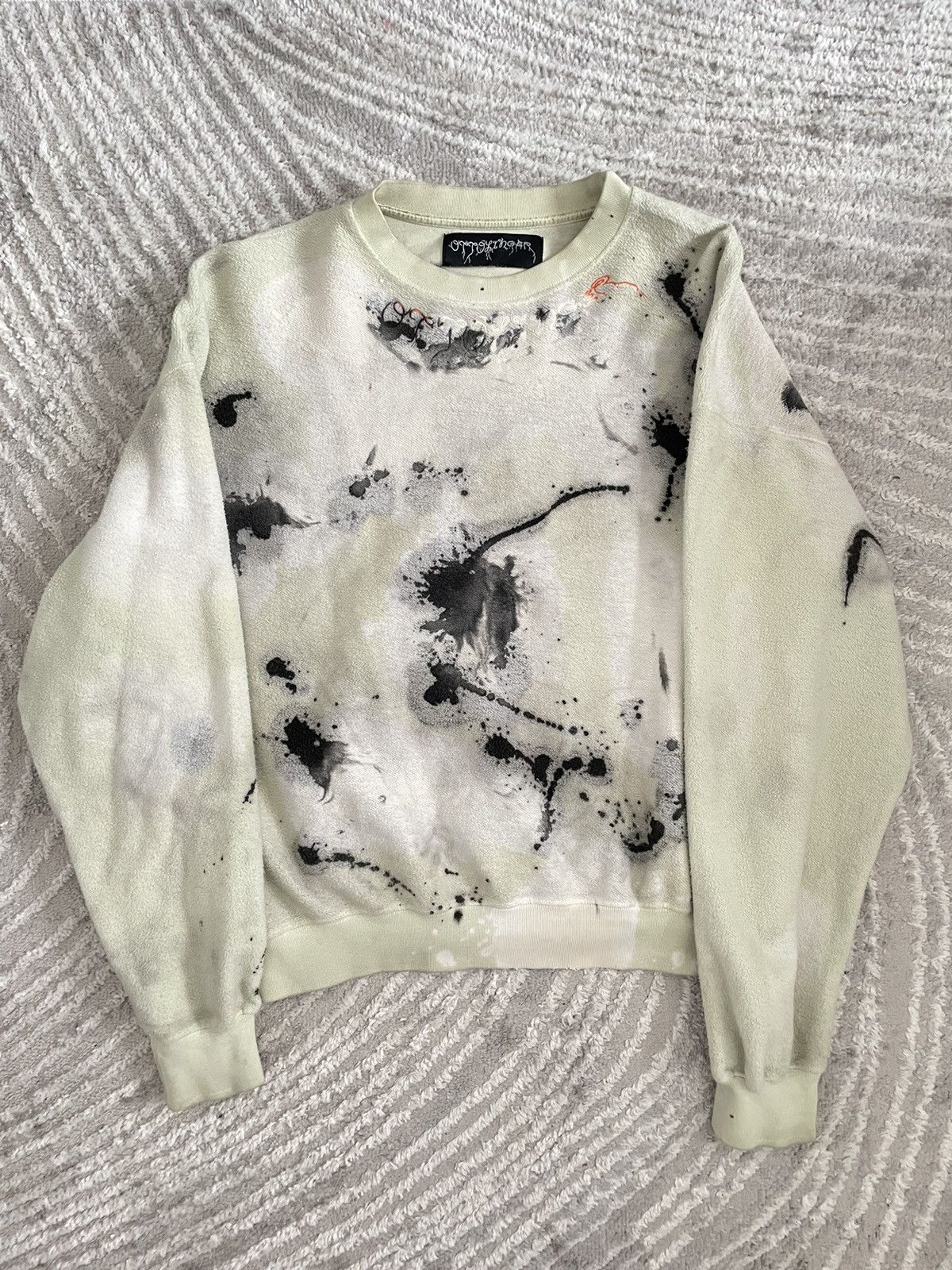 Ottolinger Ottolinger Aloe Green Damaged Worn Paint Splatter Sweatshirt Size US S / EU 44-46 / 1 - 1 Thumbnail