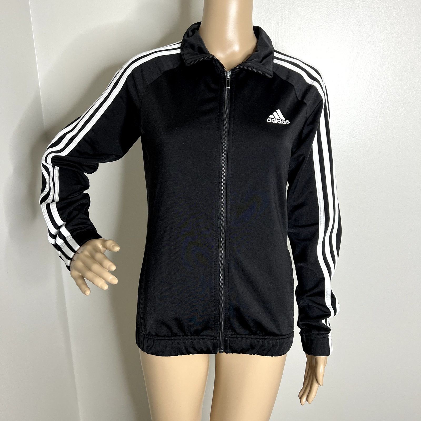 Adidas Adidas Black Striped Athletic Zip Track Jacket Size S / US 4 / IT 40 - 1 Thumbnail