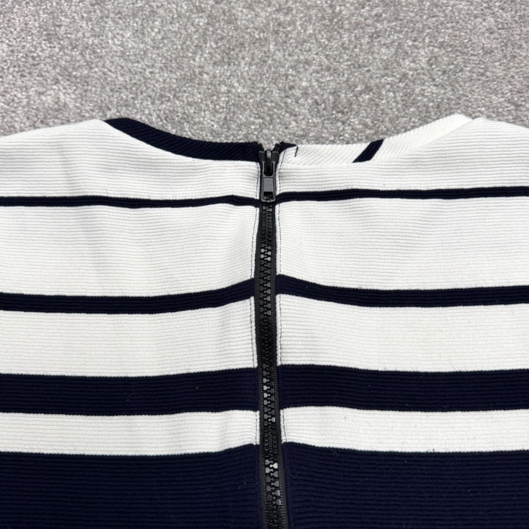Lulus Lulus Ribbed Knit Bodycon Dress Womens Medium Multicolor Striped Zipper Dress Length Knee Casual Workwear Size M / US 6-8 / IT 42-44 - 4 Thumbnail