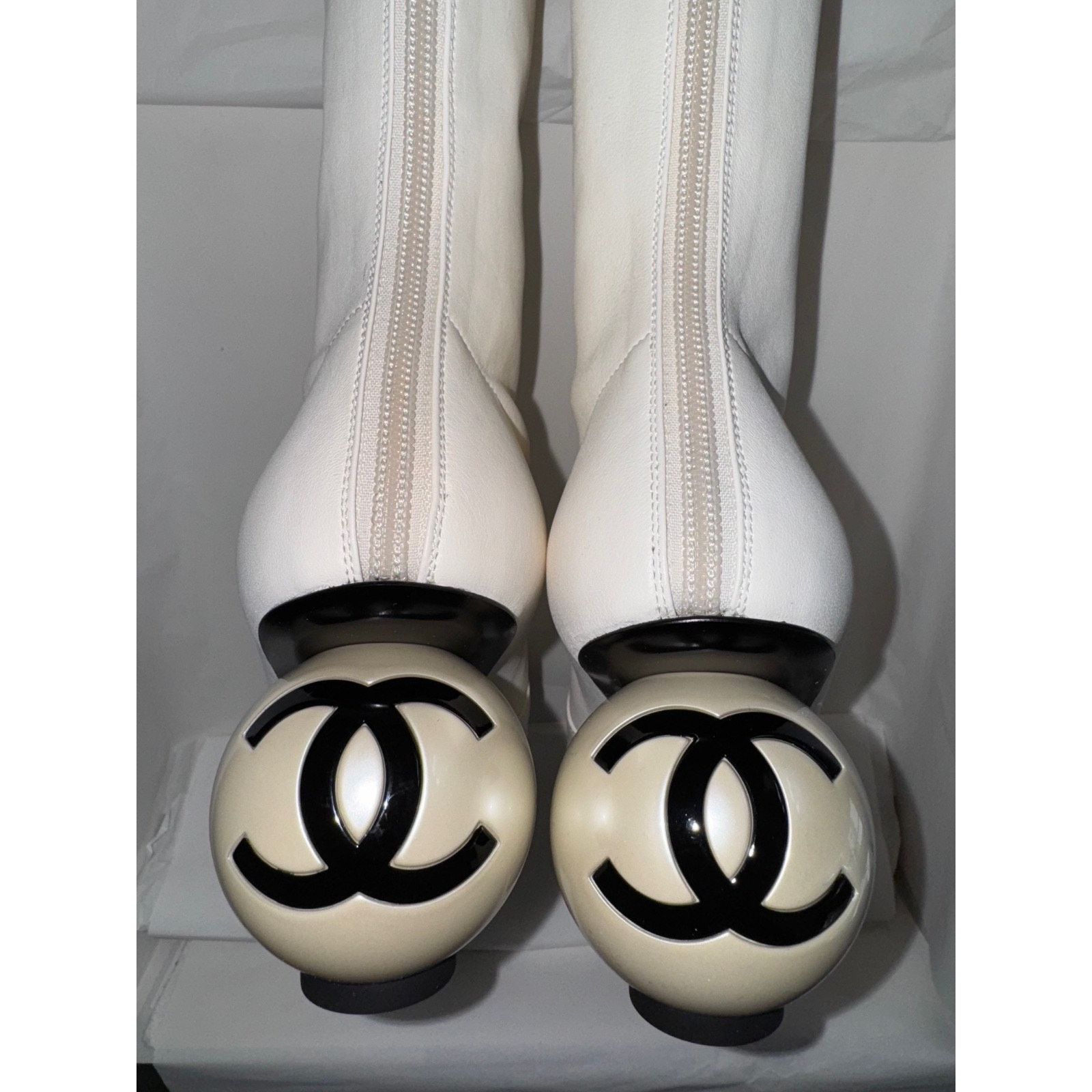 Chanel Ball Heel CC Logo Stretch Leather Midcalf Boot 39.5 Size US 9.5 / IT 39.5 - 9 Thumbnail