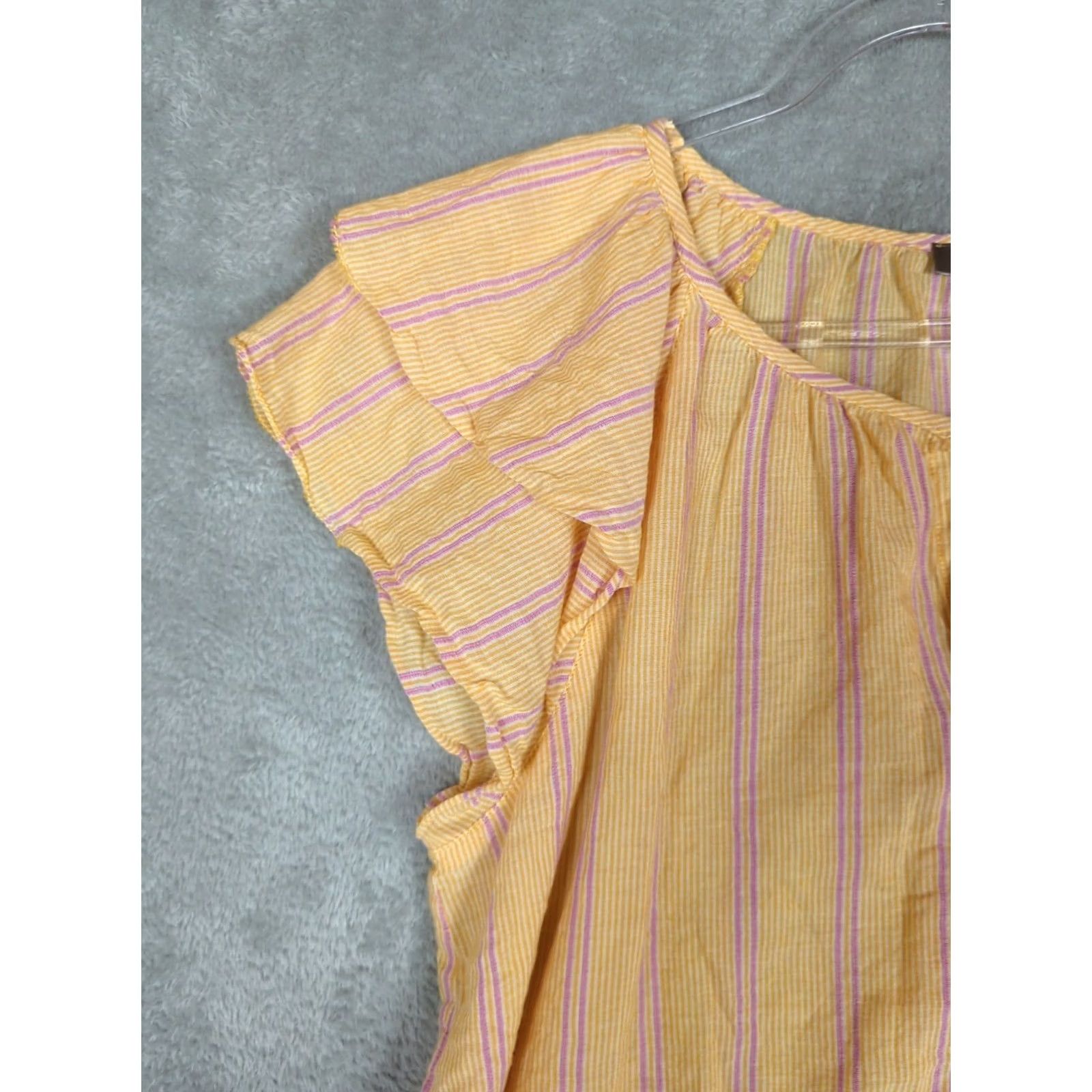 Vintage Lilla P Blouse Orange Striped Cotton Shirt Top Women's L Flutter Sleeve Size L / US 10 / IT 46 - 2 Thumbnail