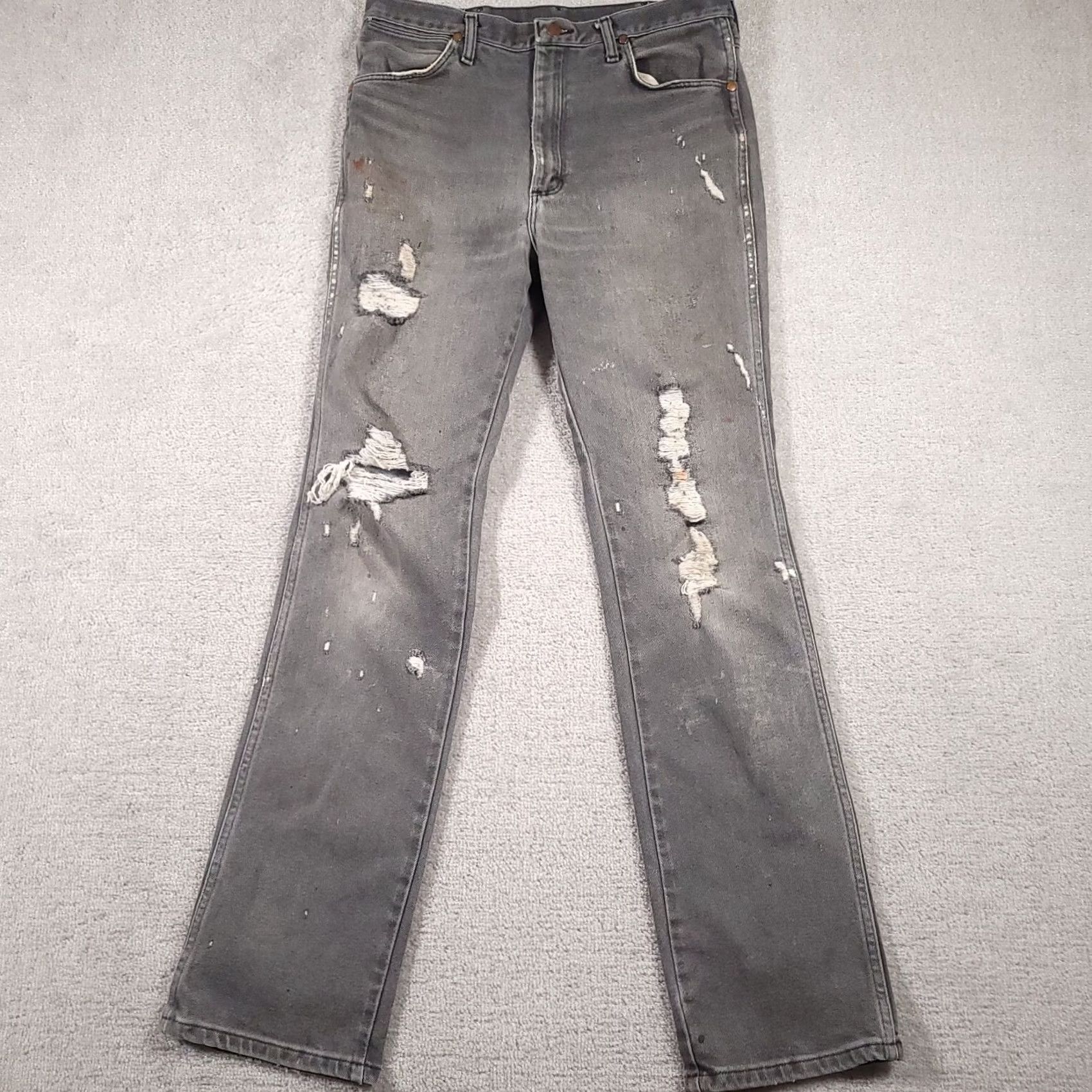Wrangler VINTAGE Wrangler Jeans Men Slim Black Denim 34x36 Cowboy Cut Distressed 938BLK Western Cowboy Ride Adult Mens Size US 34 / EU 50 - 2 Thumbnail