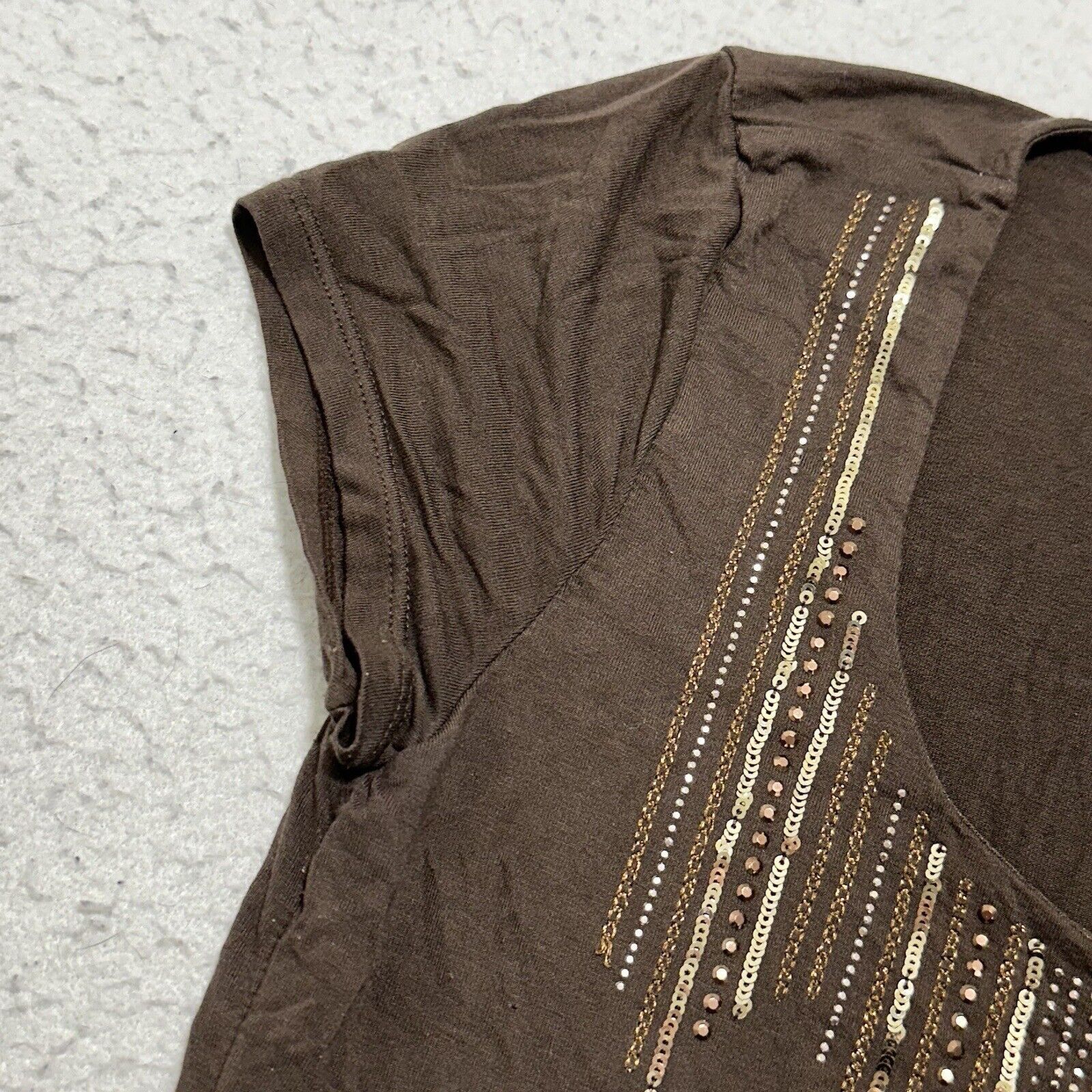 White House Black Market White House Black Market Small Scoop Neck Sequin Brown Top Size S / US 4 / IT 40 - 6 Thumbnail