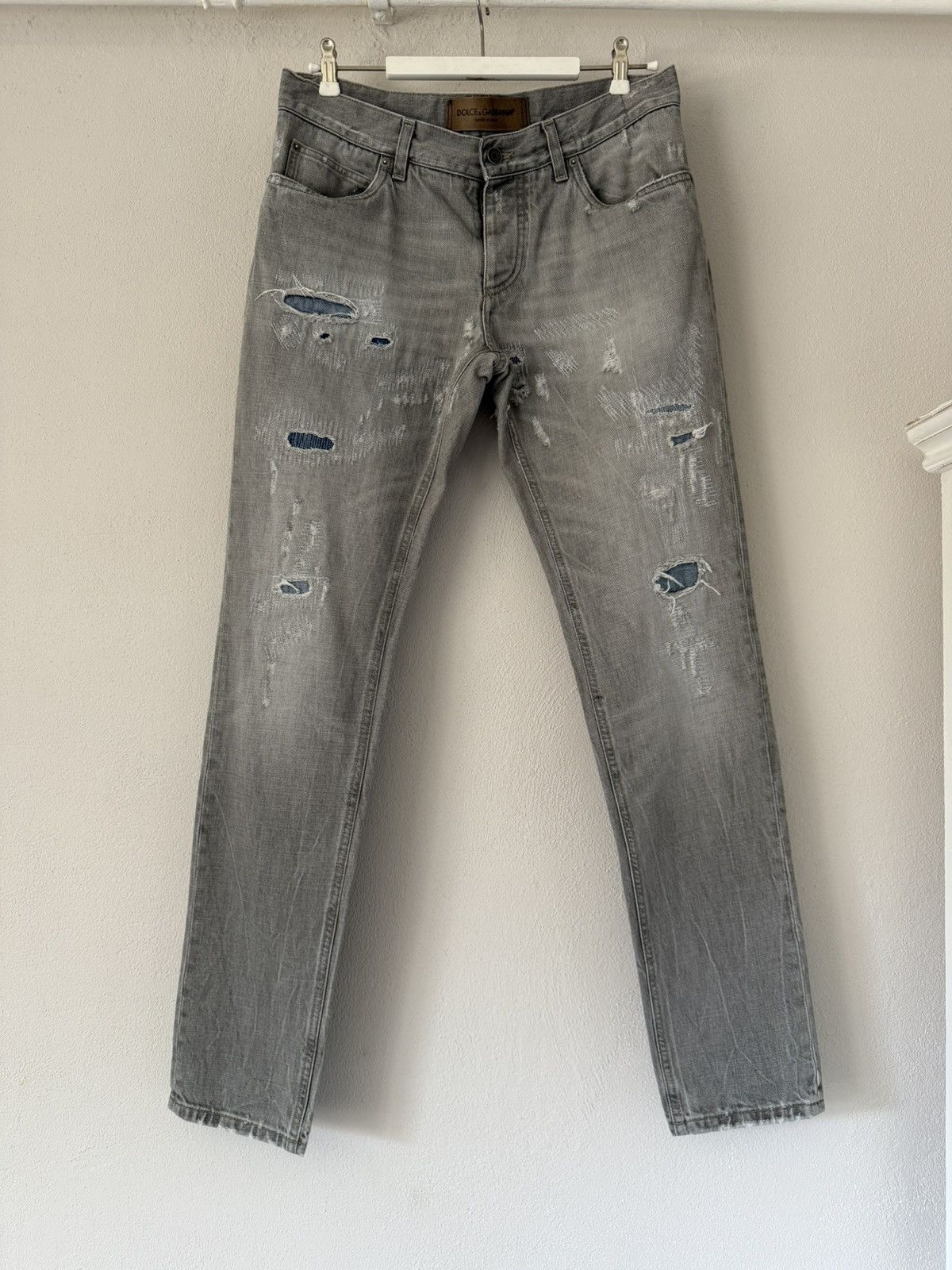 Grey Distressed Jeans with Embroidered Bee