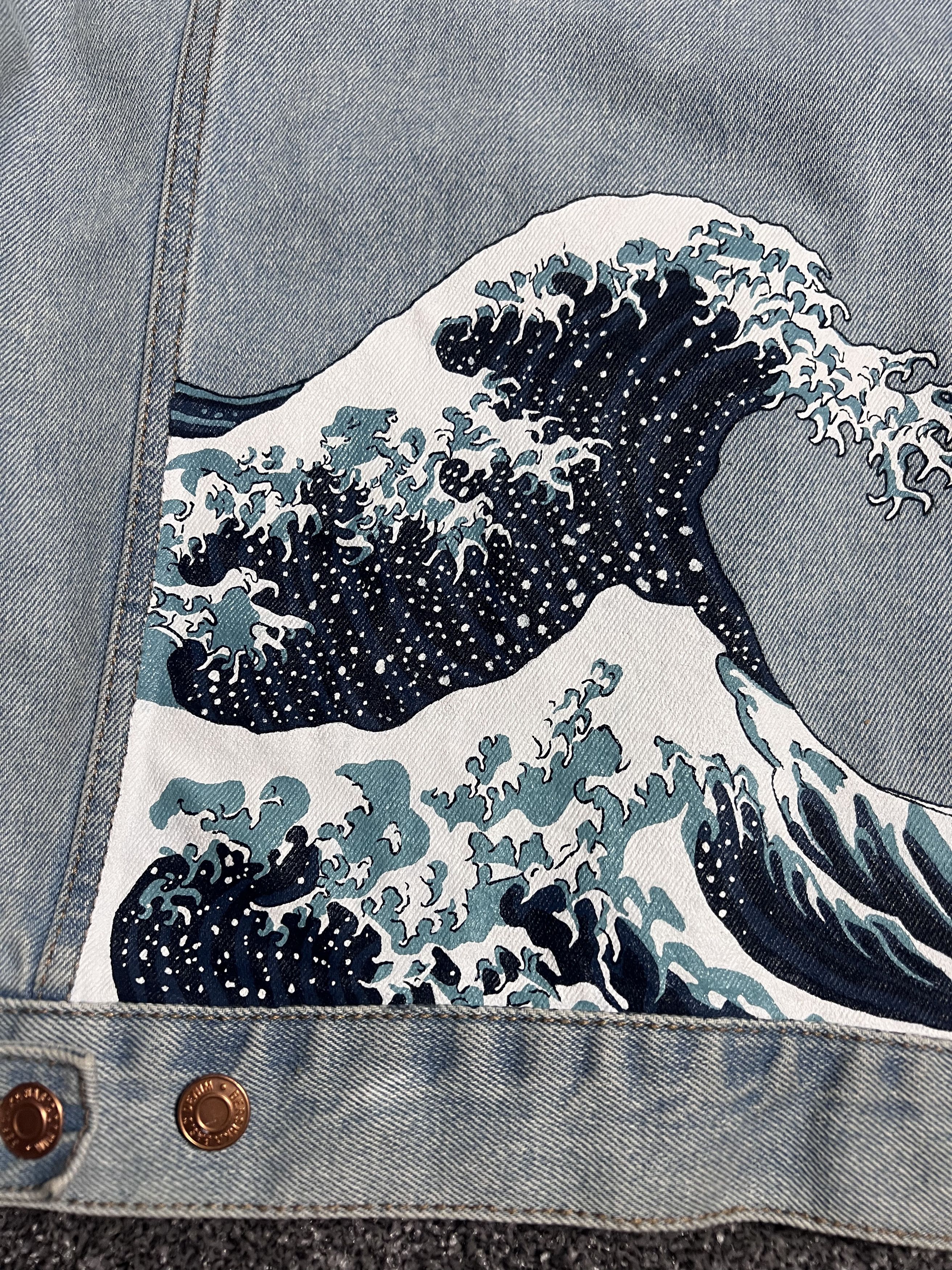 Other Custom handpainted denim jacket great wave off kanagawa Size US M / EU 48-50 / 2 - 5 Thumbnail