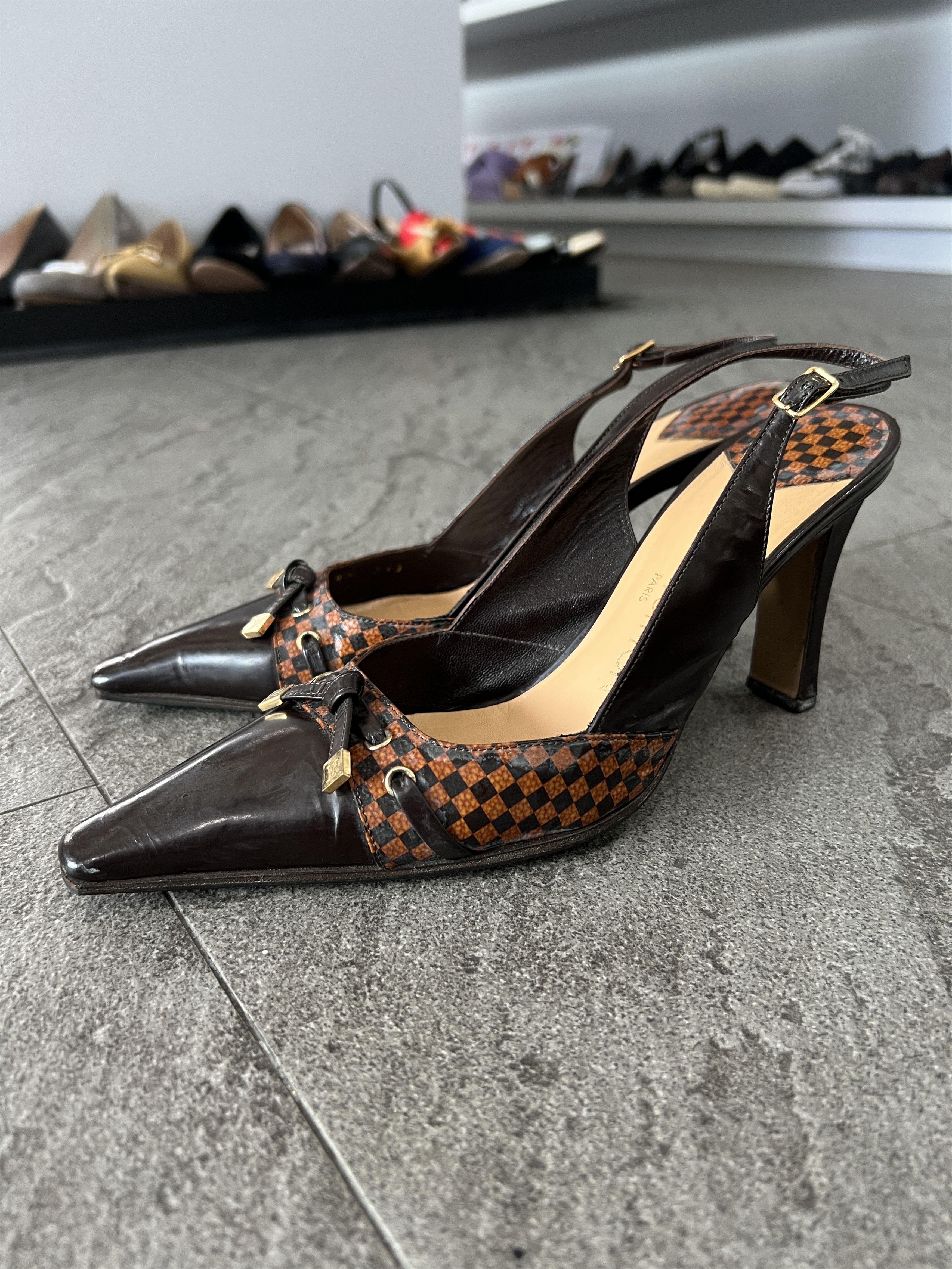 Louis Vuitton Louis Vuitton Damier Slingback Heels Brown 37.5 Size US 7.5 / IT 37.5 - 2 Thumbnail