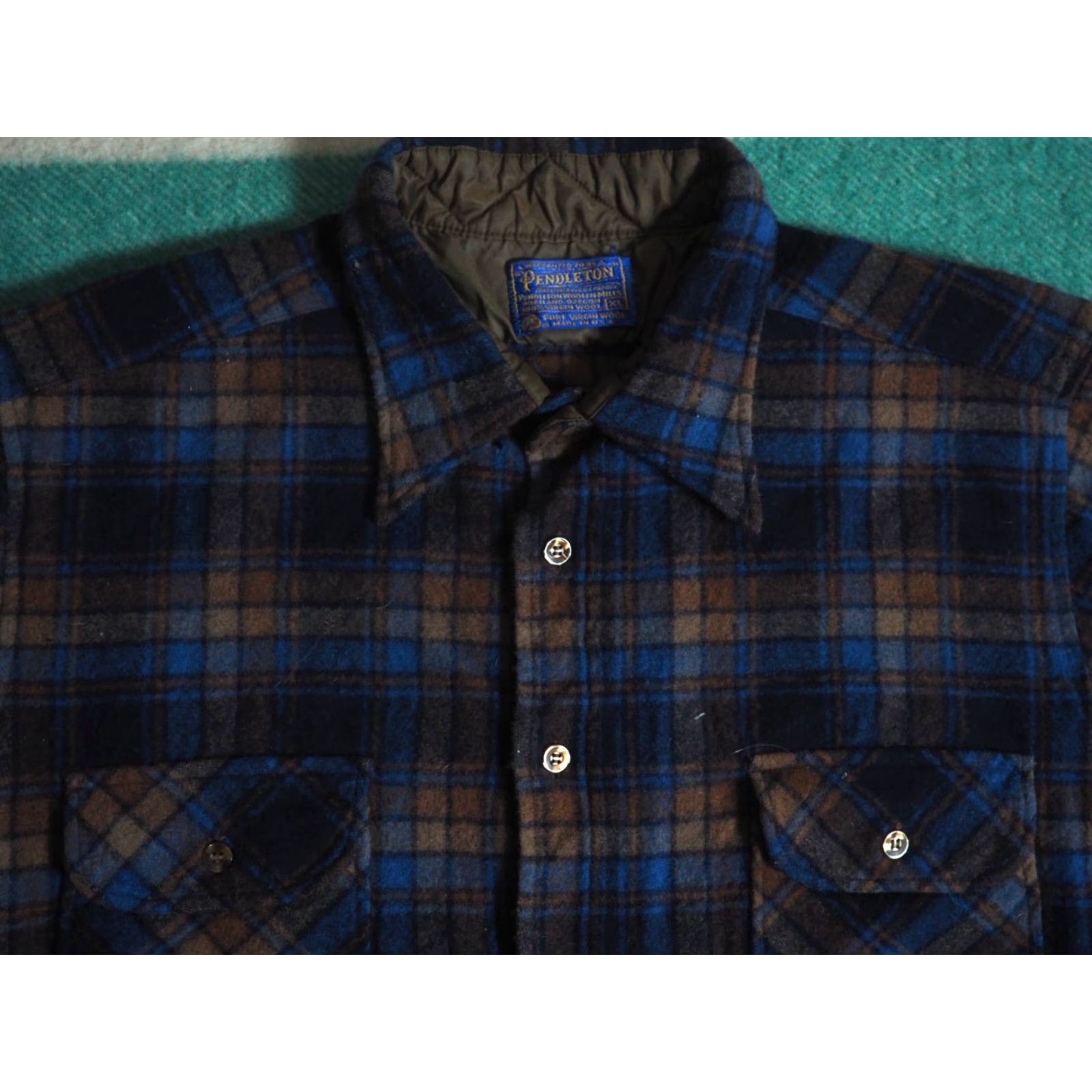 Pendleton **VTG 70s Pendleton Blue Brown Plaid Button Shirt Mens L** User: VTG 70s Pendleton Blue Brown Plaid Button Front Wool Shirt Mens L Size US L / EU 52-54 / 3 - 2 Thumbnail