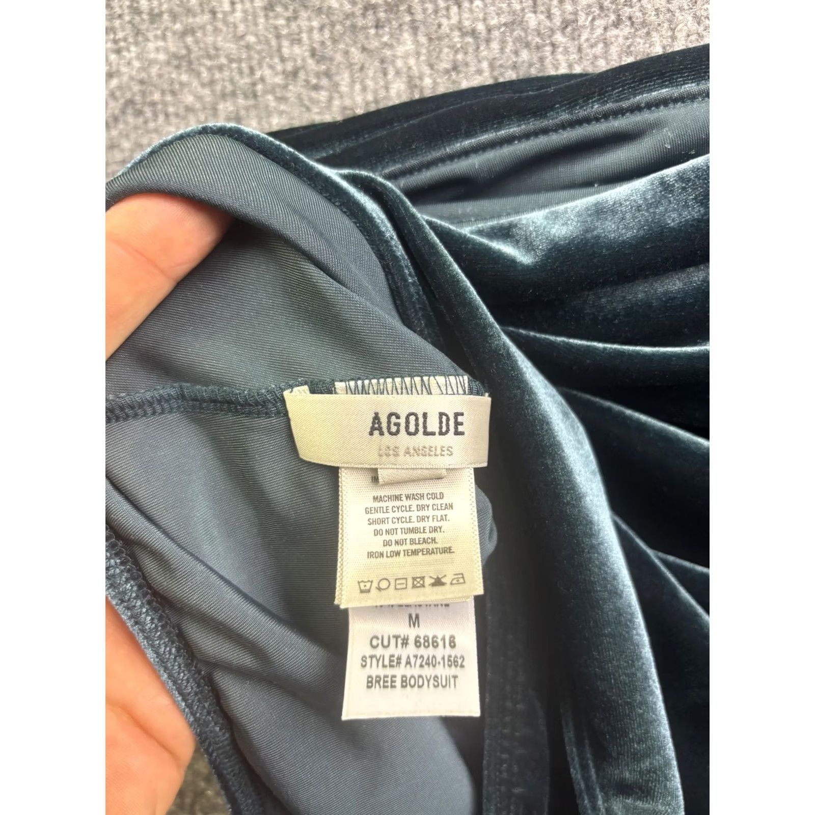 Agolde AGOLDE Bree Bodysuit Womens M Green Velvet One Shoulder Thong Snap Bodysuit Size M / US 6-8 / IT 42-44 - 6 Thumbnail