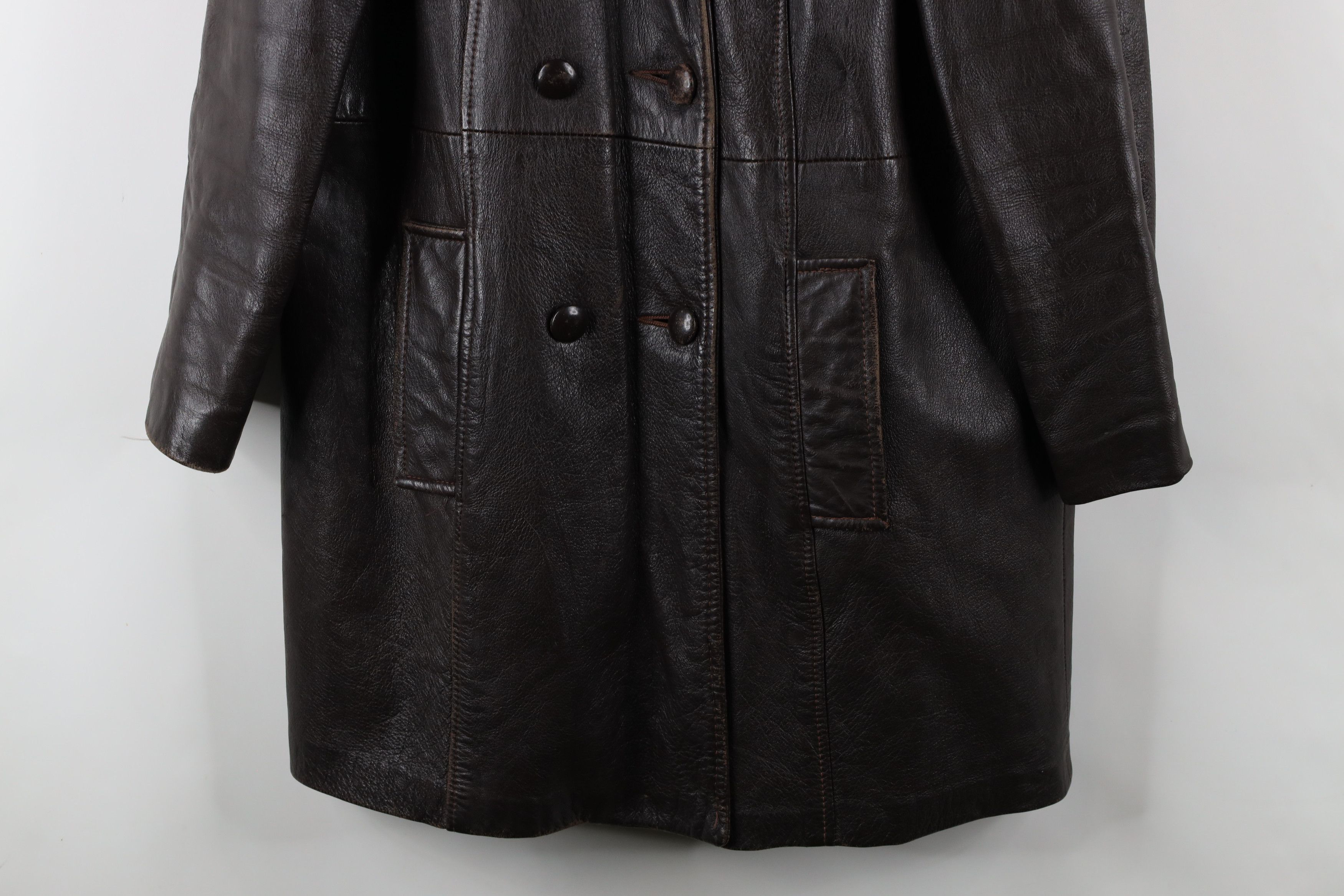 Vintage Vintage 60s 70s Streetwear Leather Double Breasted Jacket Size US L / EU 52-54 / 3 - 3 Thumbnail