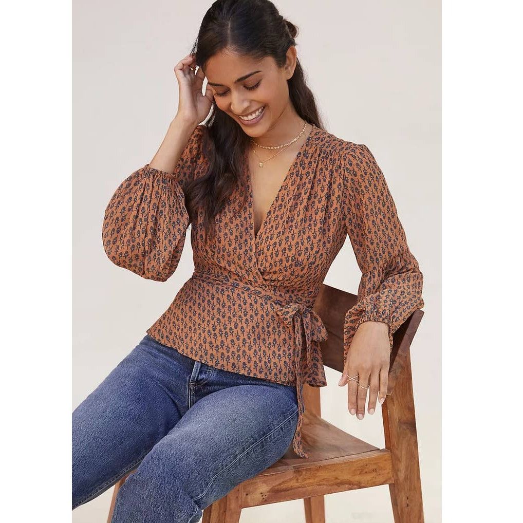 Anthropologie New PORRIDGE Puff Long Sleeve Wrap Blouse $98 SMALL Floral Size S / US 4 / IT 40 - 1 Thumbnail