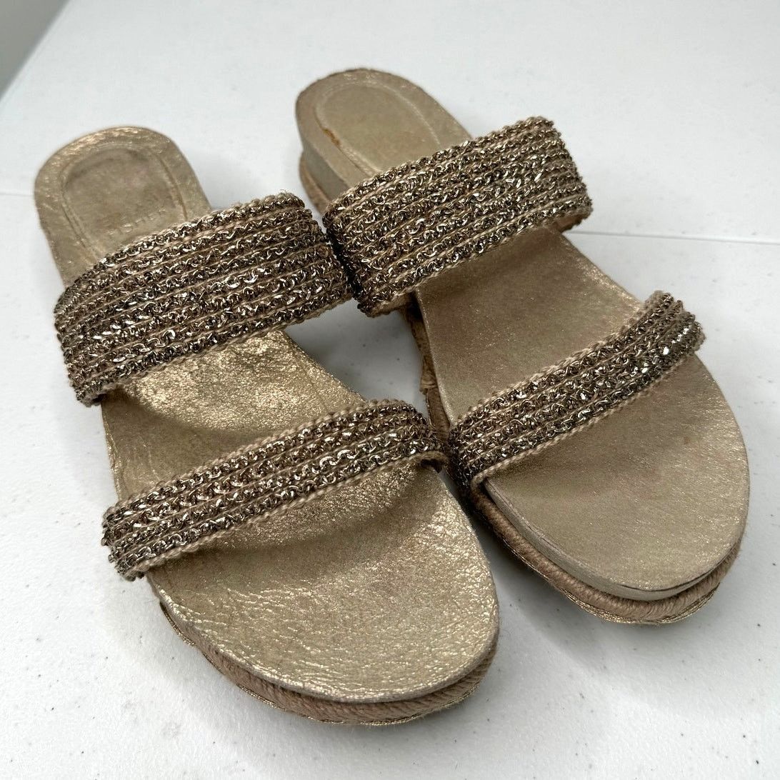 Eileen Fisher Eileen Fisher Fresh Platinum/Gold Metallic Jute Sandals Size US 9 / IT 39 - 2 Thumbnail