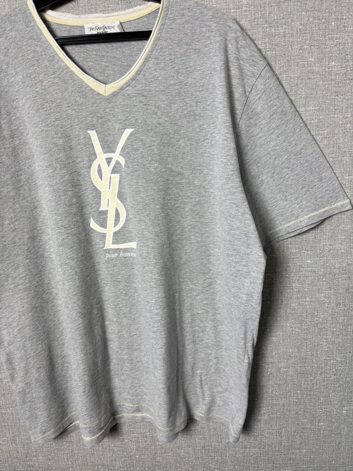 Yves Saint Laurent Vintage Yves Saint Laurent Pour Homme YSL Logo Tee V-Neck Size US XL / EU 56 / 4 - 5 Thumbnail