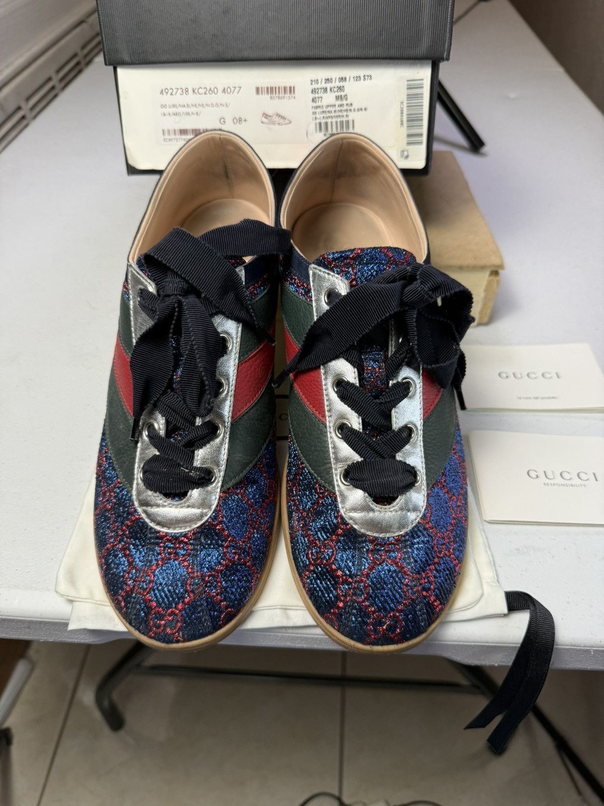Gucci GUCCI Falacer Lurex Low-Top Sneakers Sz 8.5 Size US 8.5 / EU 41-42 - 4 Thumbnail