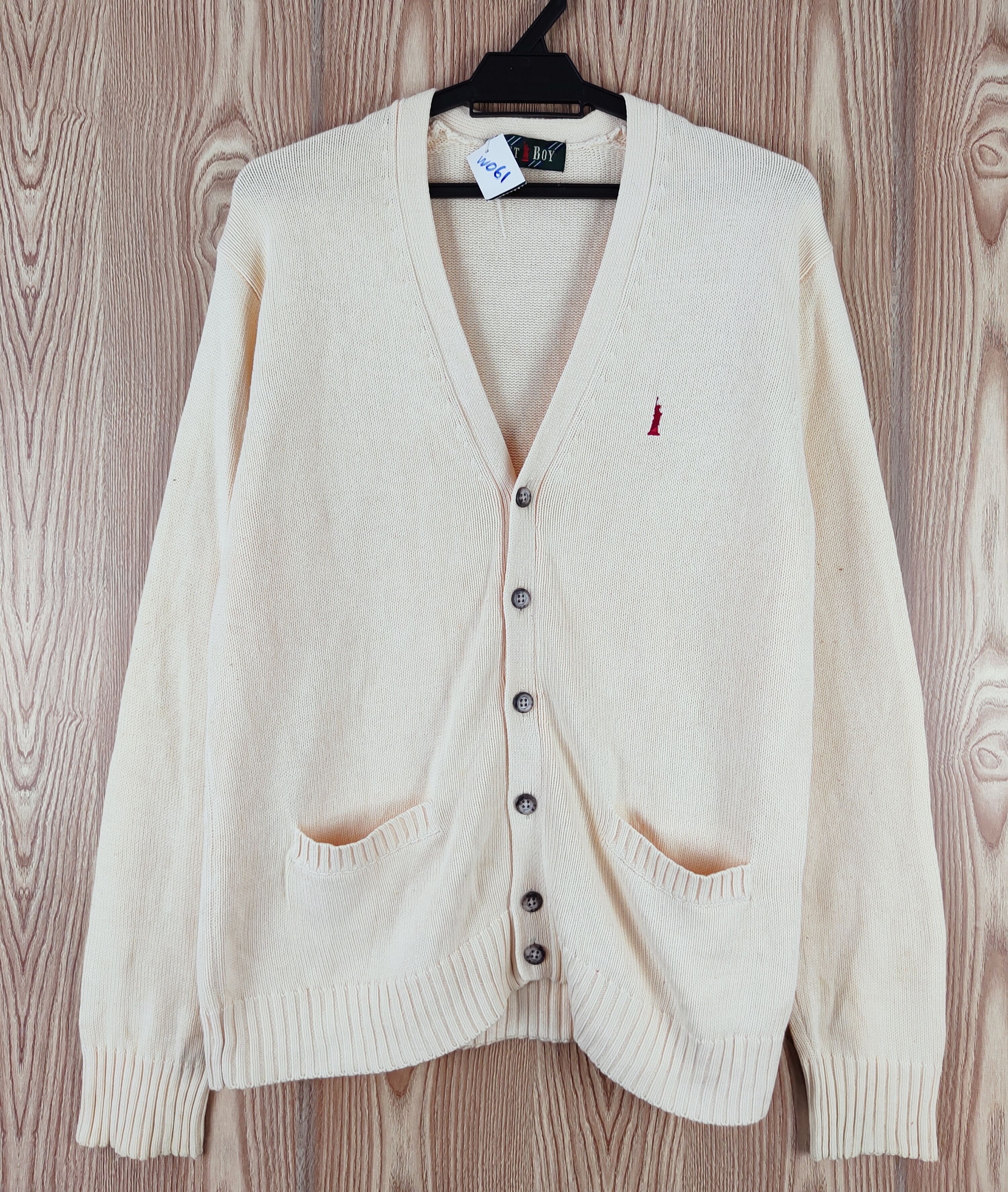 Vintage East Boy Peach Knitwear Cardigan vintage #W061 Size US L / EU 52-54 / 3 - 1 Thumbnail