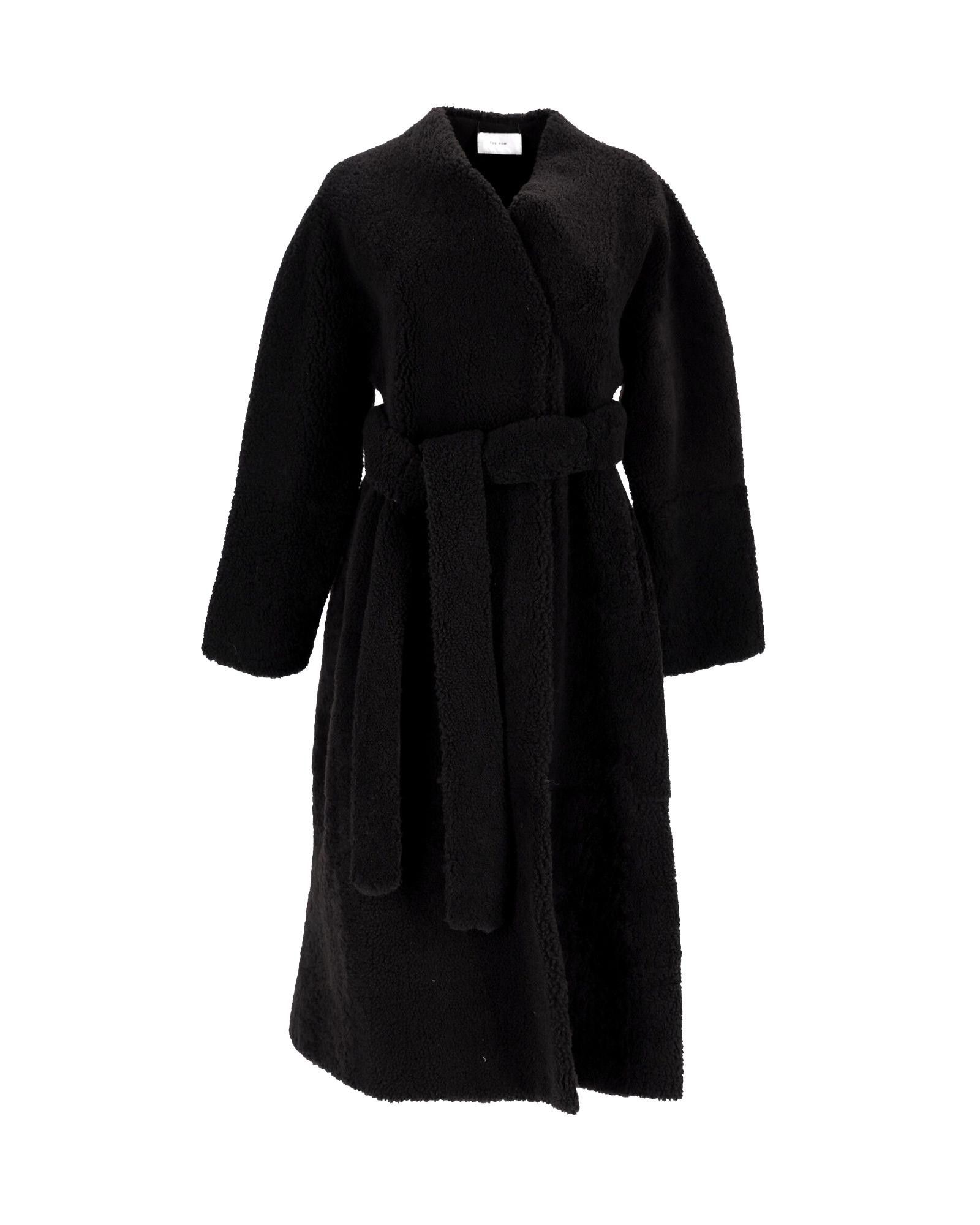image of Luxurious Black Lamb Fur Coat With Waist Tie By The Row, Women's (Size Small)