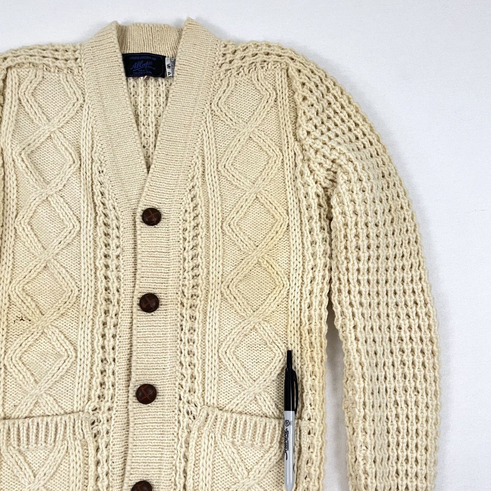 Vintage VTG Fisherman Knit Cardigan Adult Mens Small Brown Wool Pockets Grandpa Jumper Size US S / EU 44-46 / 1 - 7 Thumbnail