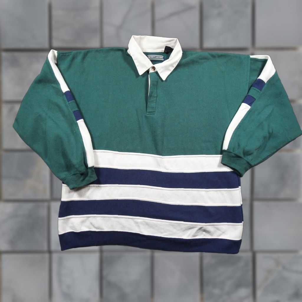 Vintage VINTAGE Sports Accent Sweatshirt Mens XL Green Striped Long Sleeve Rugby Pullover Shirt Size US XL / EU 56 / 4 - 1 Thumbnail