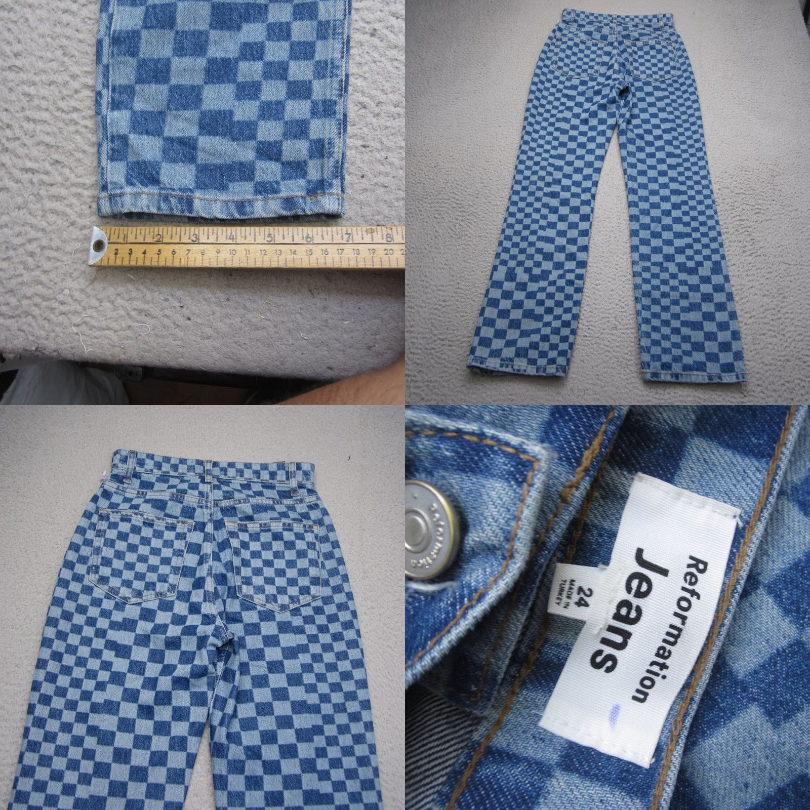 Reformation Reformation Jeans Womens 24 Blue Checkerboard High Rise Straight Denim Size 42" / US 20 - 8 Thumbnail