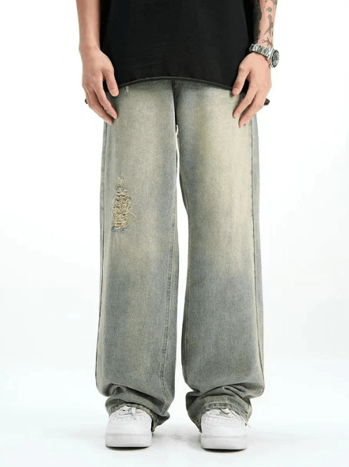 Japanese Brand × Jean Men's washed vintage casual loose straight-leg ripped jeans Size US 32 / EU 48 - 4 Thumbnail