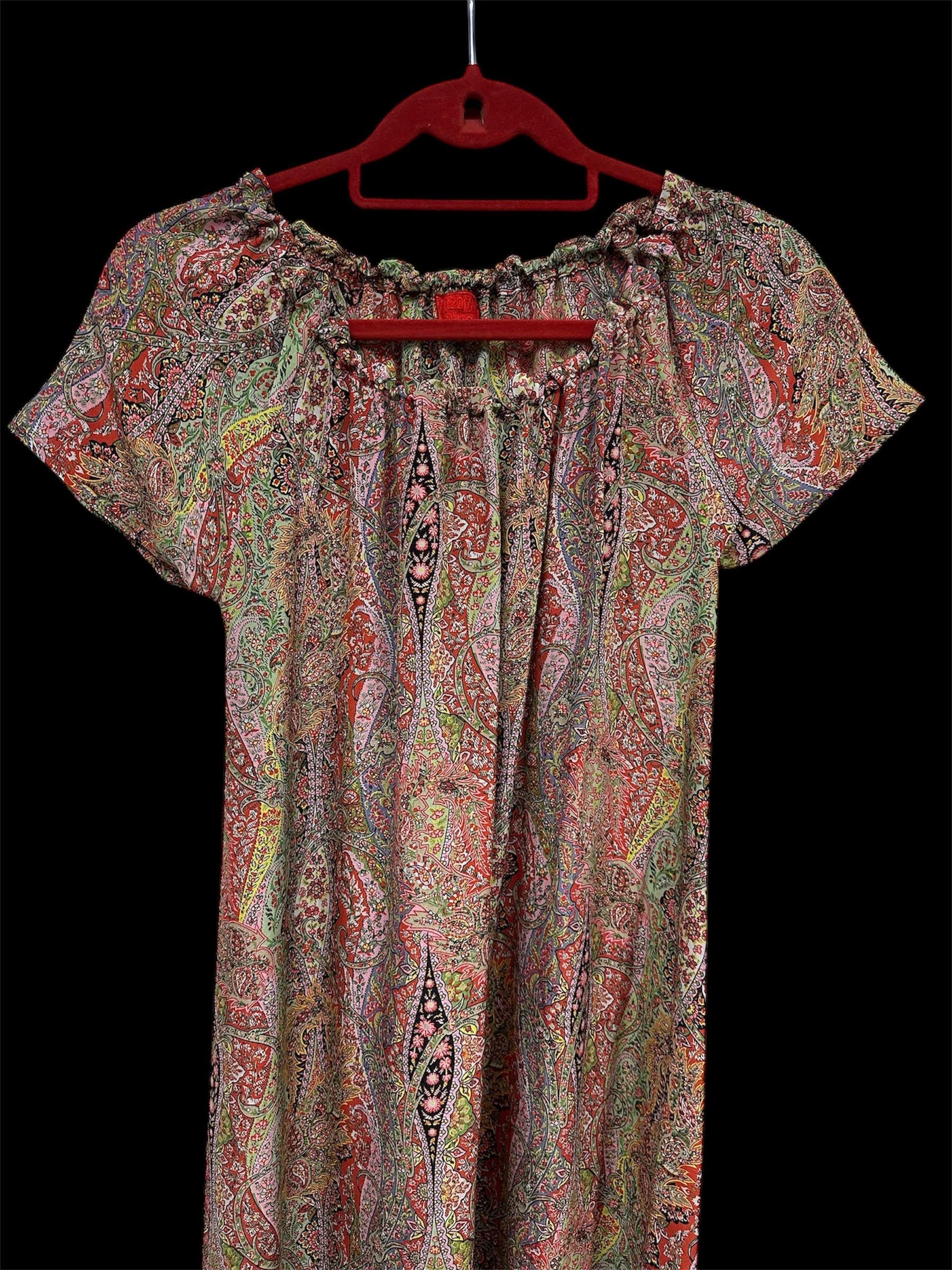 120% Lino Beautiful Paisley Dress Multi color Gathered Neckline Size XS / US 0-2 / IT 36-38 - 4 Thumbnail