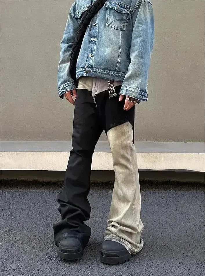 Japanese Brand Spliced straight leg micro flared jeans Size US 30 / EU 46 - 1 Thumbnail