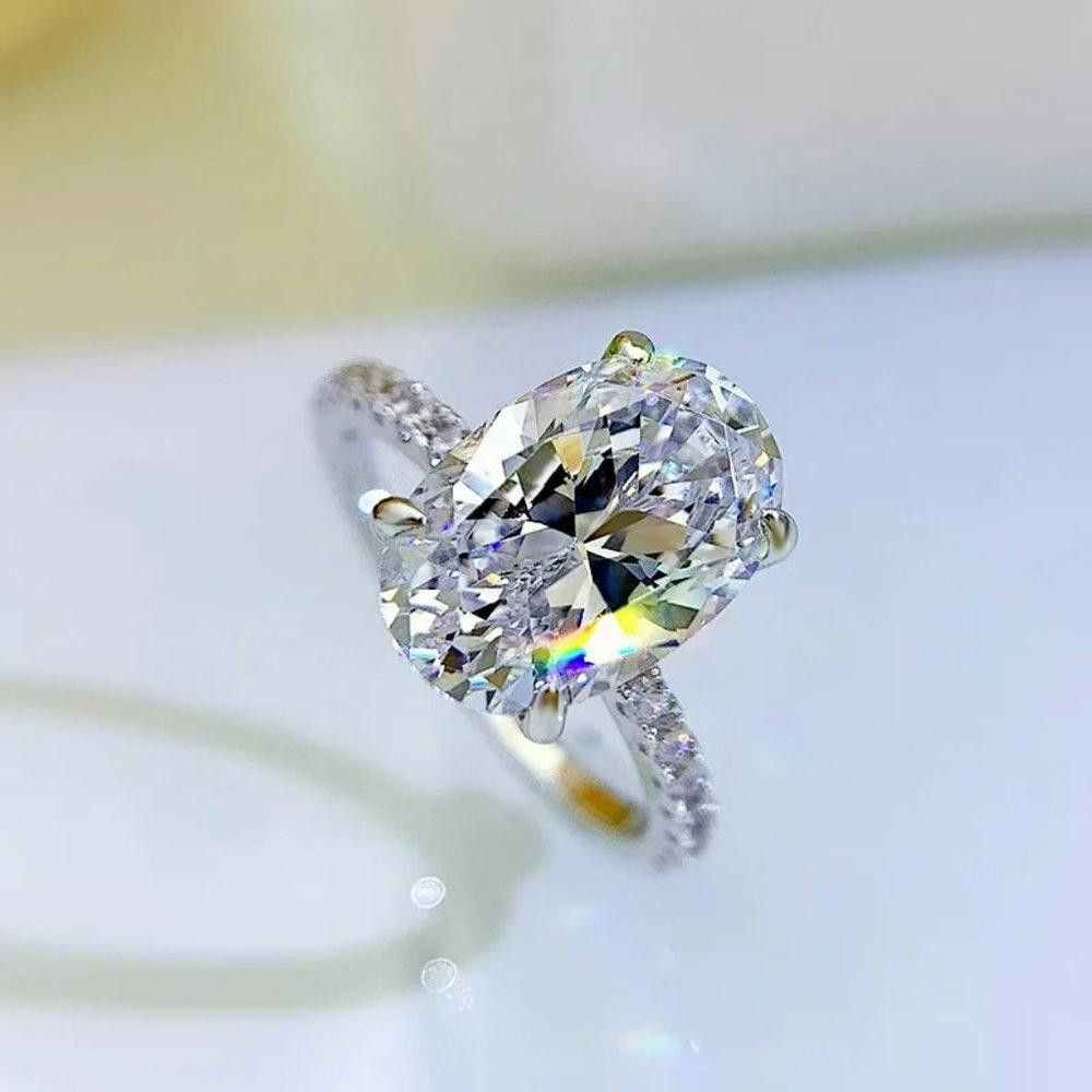 Designer Sterling Silver 14mm Oval Engagement Ring - Size 7 Size ONE SIZE - 2 Thumbnail