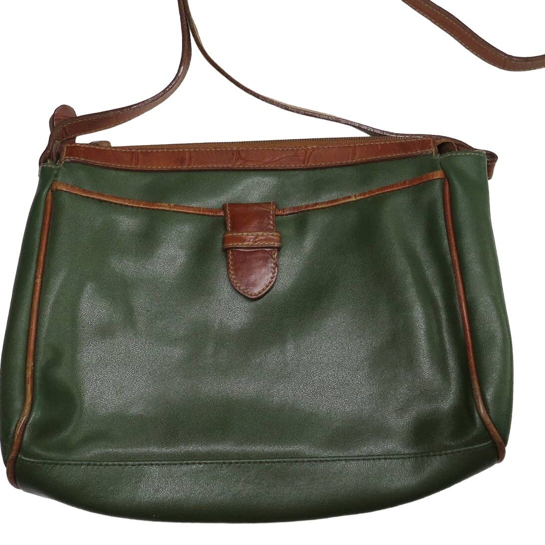 Vintage Vintage Olive Green Genuine Leather Crossbody Bag Retro Size ONE SIZE - 2 Thumbnail