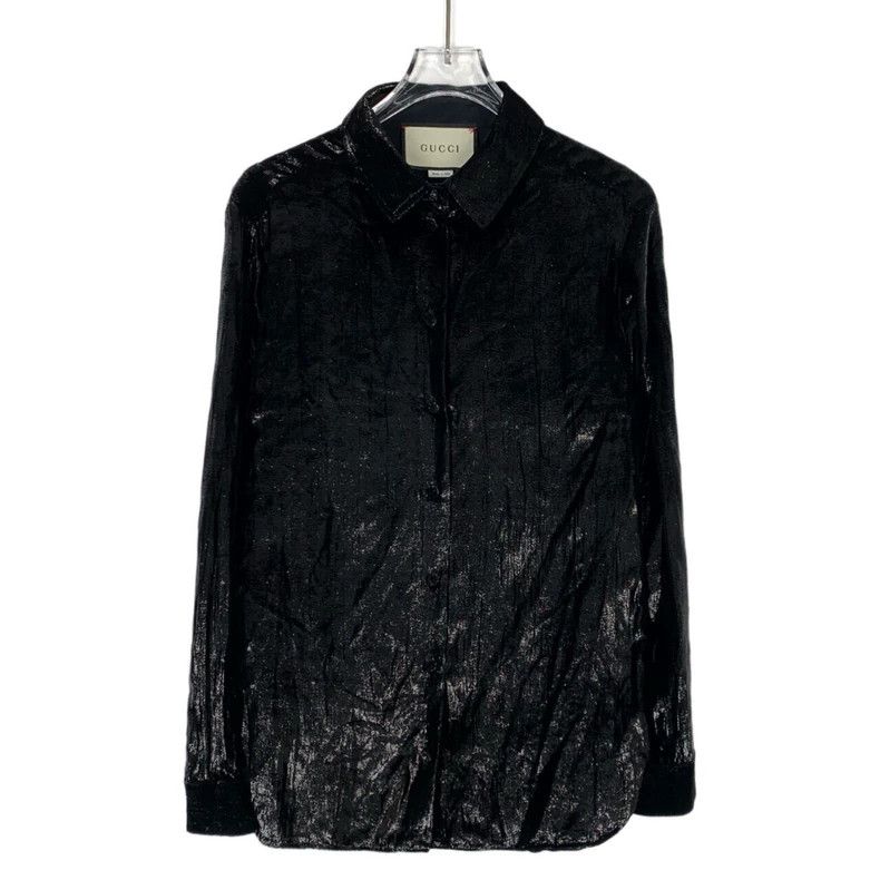 Gucci Gucci Black lapel mulberry silk long-sleeved shirt 2502-Nex Size US XXS / EU 40 - 1 Thumbnail