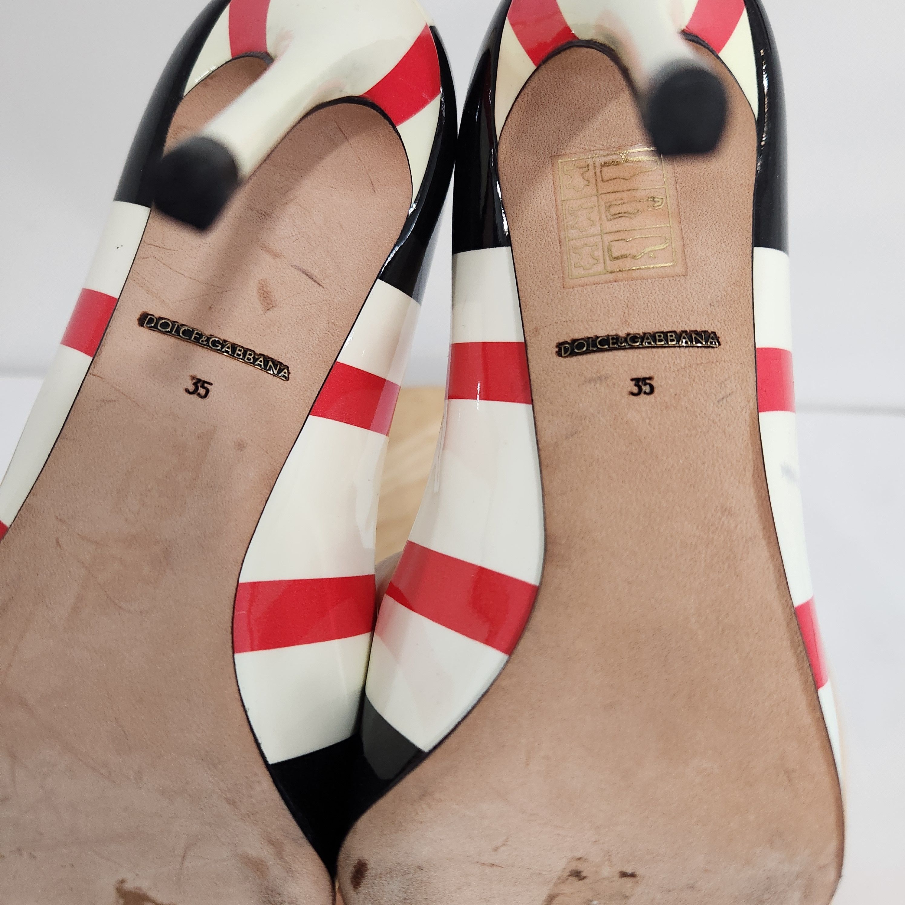 Dolce & Gabbana Striped peep toe heels Size US 5 / IT 35 - 11 Thumbnail
