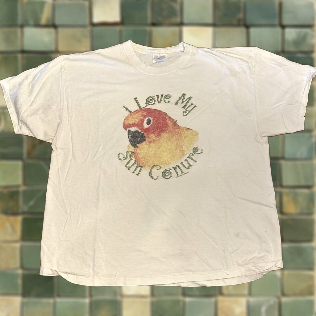 Hanes VINTAGE 90s Sun Conure Parrot T Shirt 2XL White Hanes Size US XXL / EU 58 / 5 - 1 Thumbnail