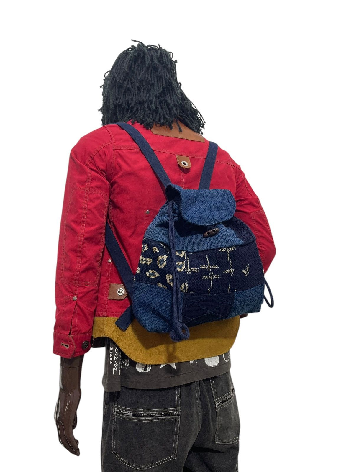 Handmade Indigo Blue Japan Craft Woven Sashiko Backpack Bag 1🟩5 Size ONE SIZE - 2 Thumbnail