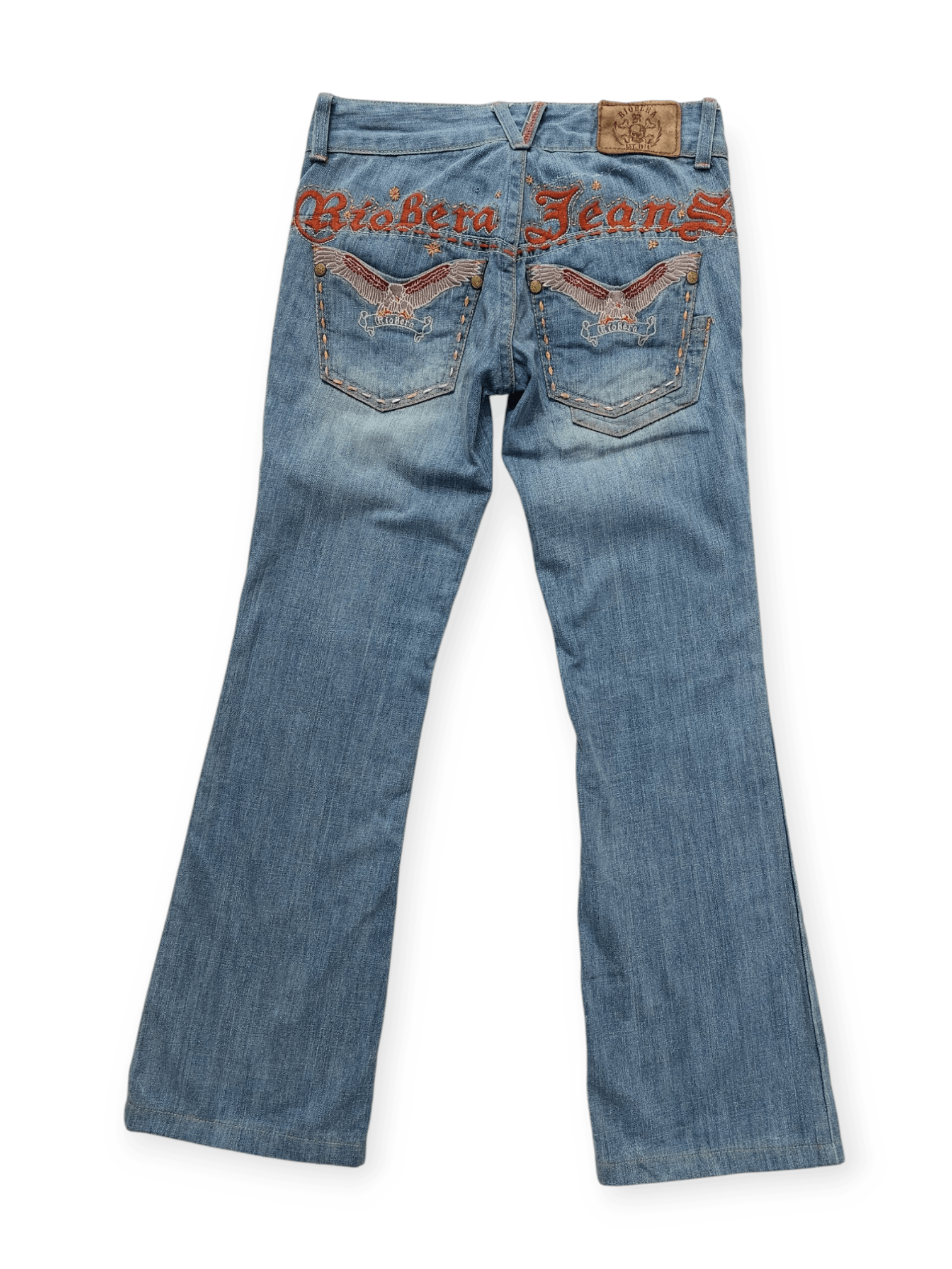 Vintage ☠️ Embroidery Skulls And Eagles Back Pocket Riobera Jeans Size 26" / US 2 / IT 38 - 11 Thumbnail