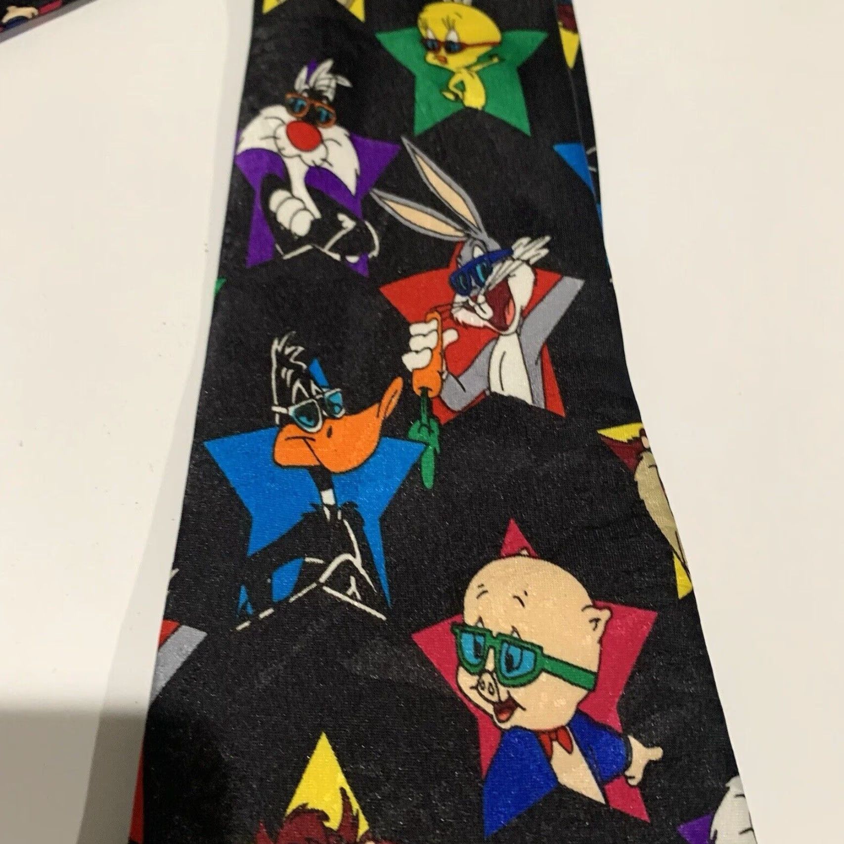 Vintage VINTAGE Looney Tunes Tie Men One Size Black Polyester Classic Width Tweety Daffy Porky Taz Sunglasses Size ONE SIZE - 3 Thumbnail