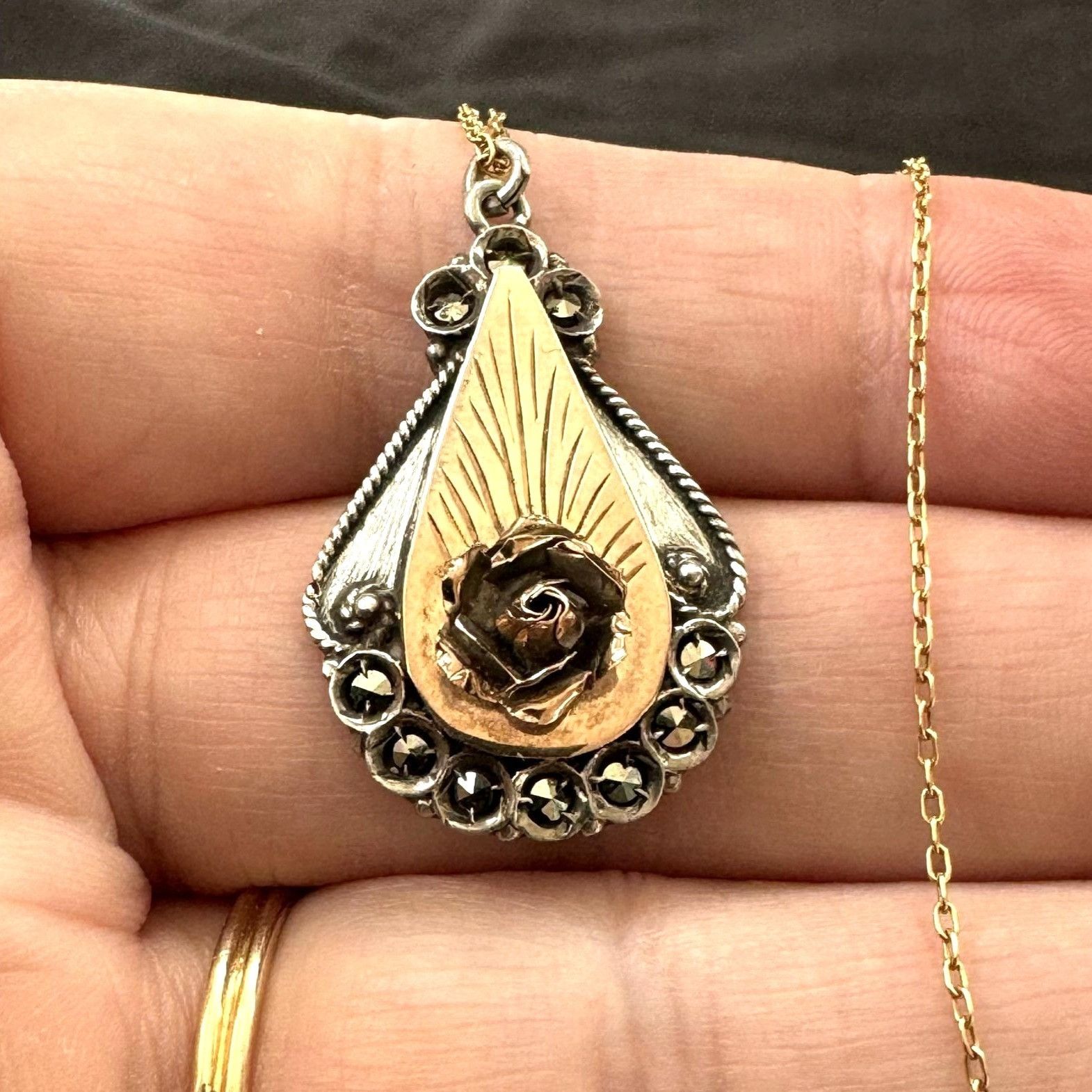 Vintage Antique Sterling Silver & Yellow Gold Rose Scroll Design Pen Size ONE SIZE - 1 Thumbnail