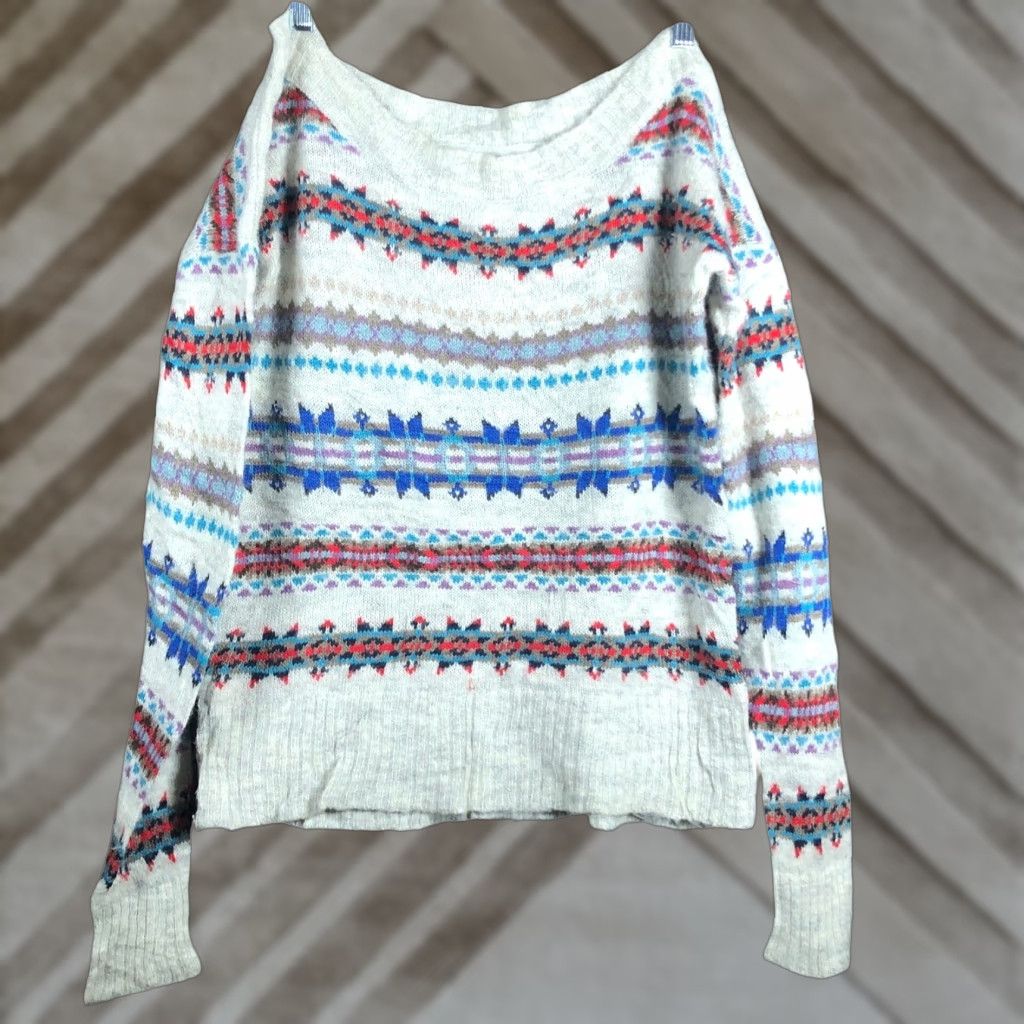 American Eagle Outfitters VINTAGE American Eagle Womens Sweater Mult striped Boat Neck Knit Wool Blend M Size M / US 6-8 / IT 42-44 - 1 Thumbnail